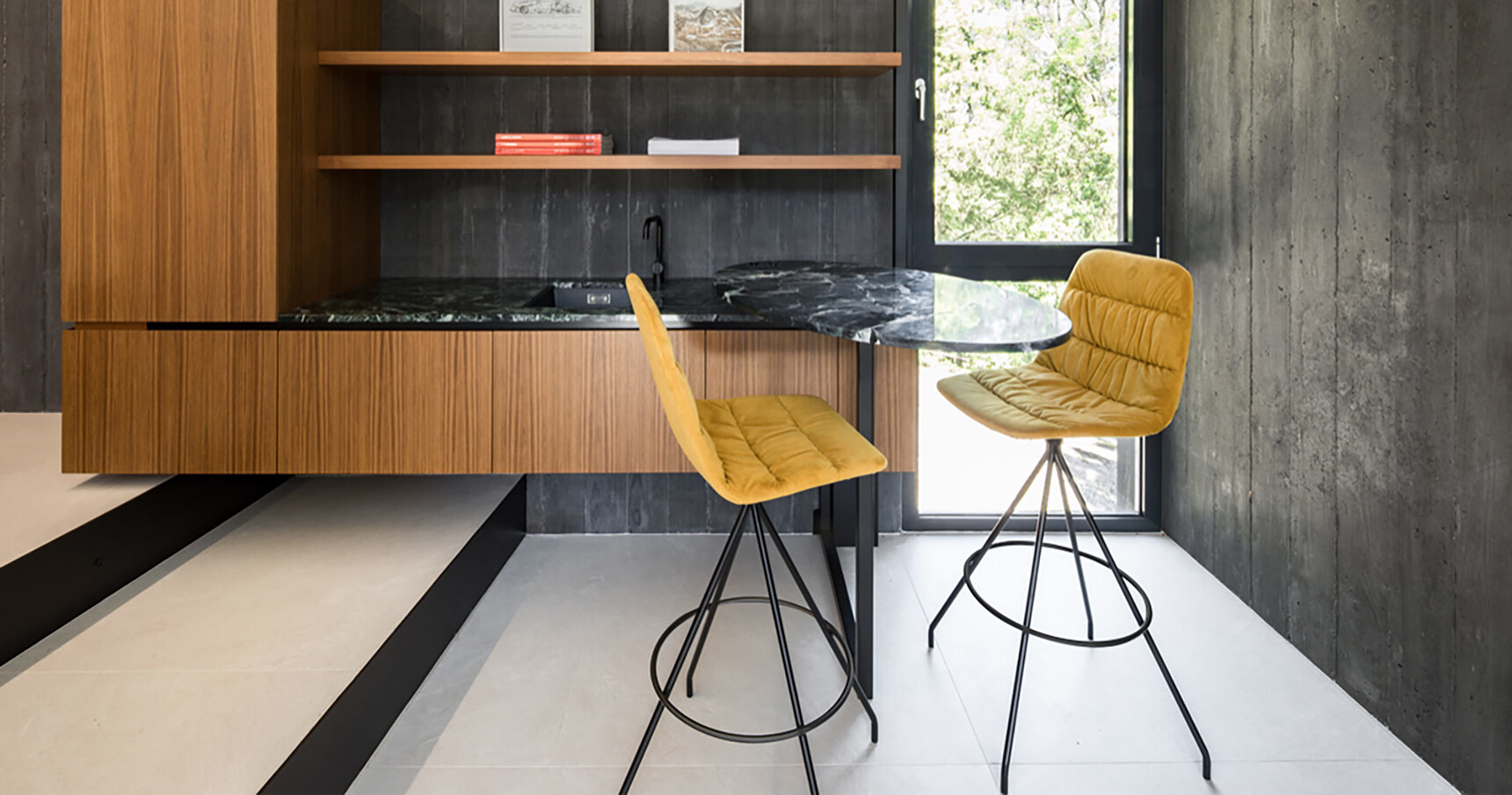 Viccarbe Maarten Soft Upholstered Stool With Swivel Base In Office Setting