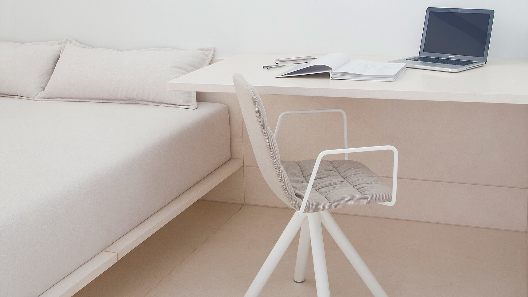 Viccarbe Maarten Soft Upholstered Chair With Metal Swivel Base White Base Family Image