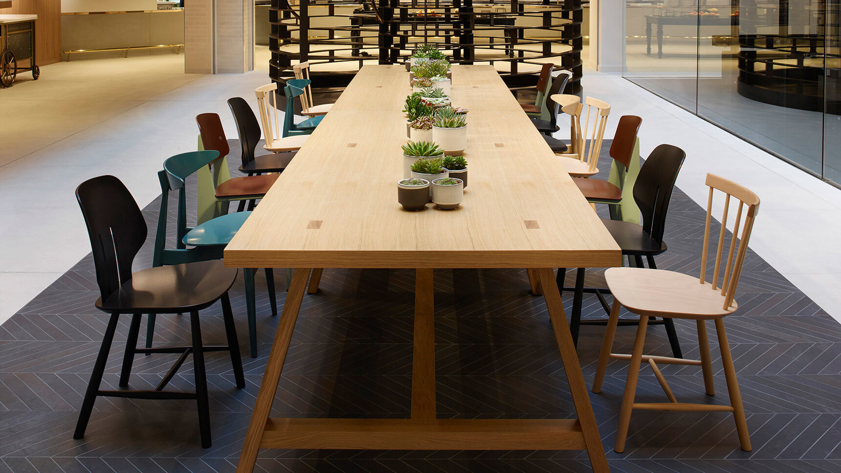 Workbench Whitchurch Rectangular Oak With Chairs In Office Setting