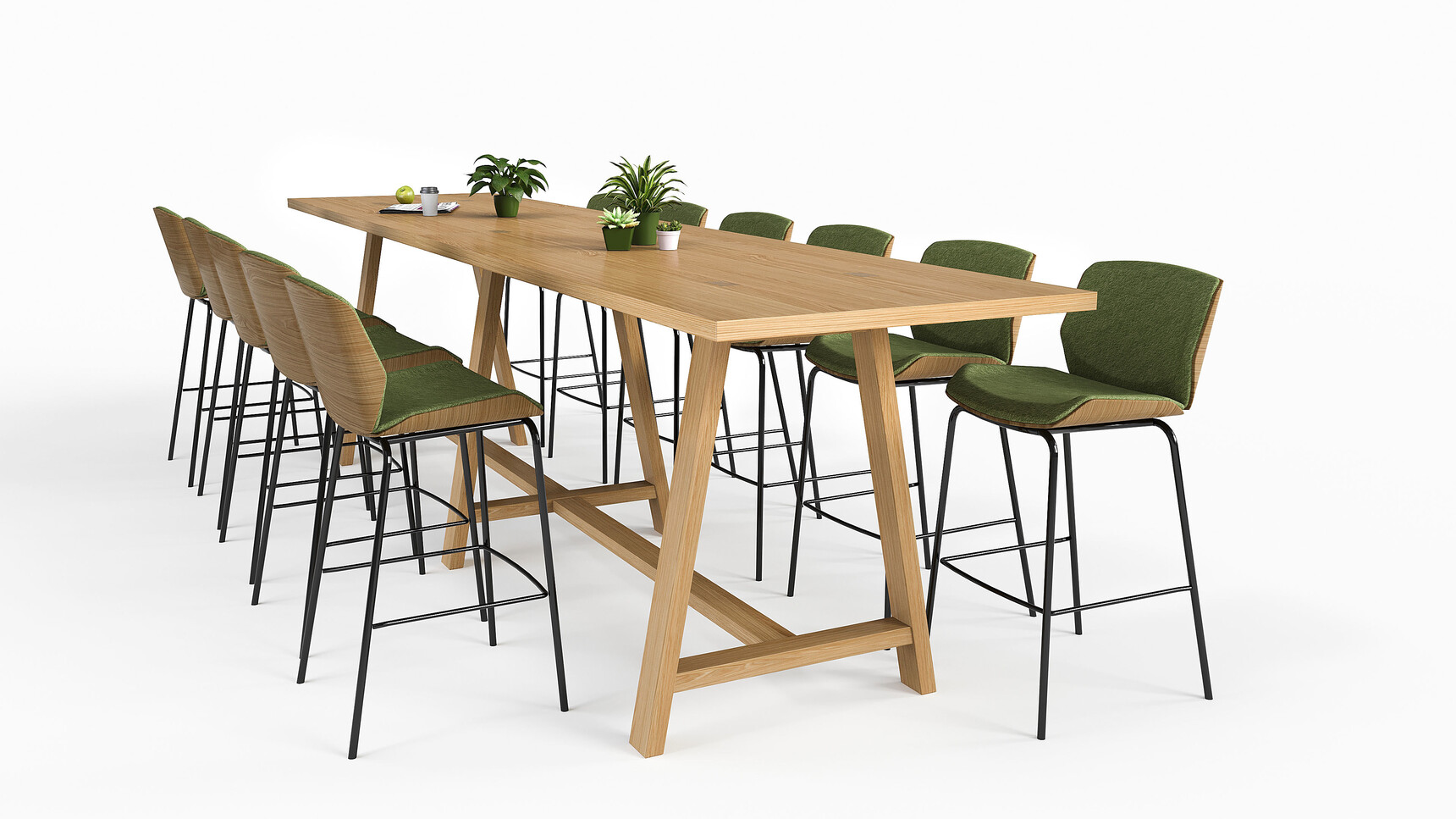 Workbench Whitchurch Rectangular Poseur Height Table Oak Finish With Stools Family Image