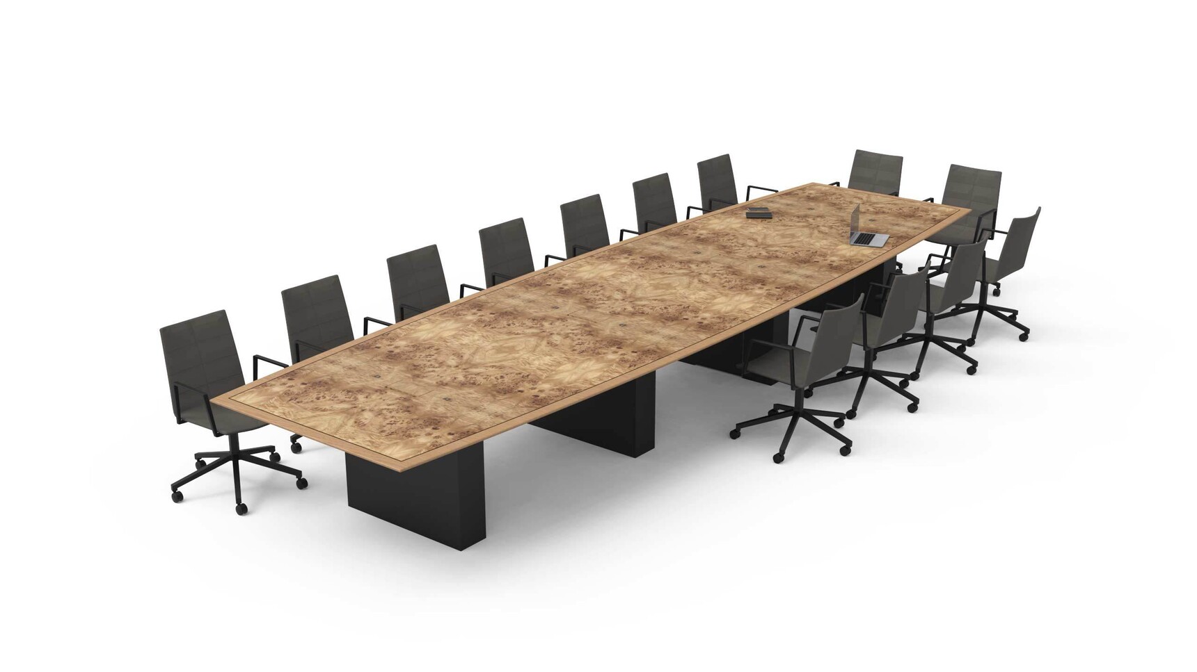 Workbench Slab Barrel Conference Table Black Legs Front Quarter Family Image