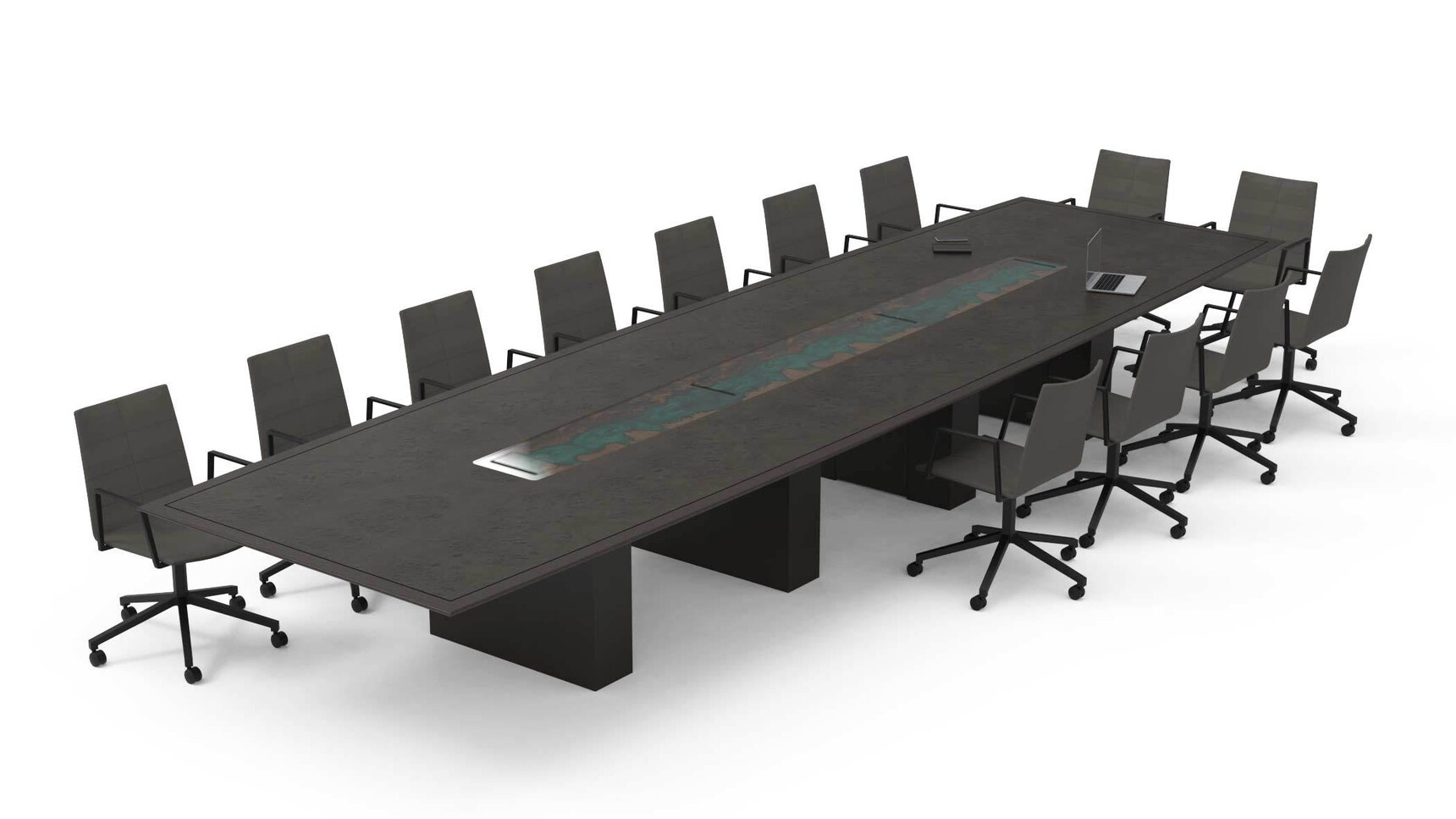 Workbench Slab Barrel Conference Table Black Finish Front Quarter Family Image