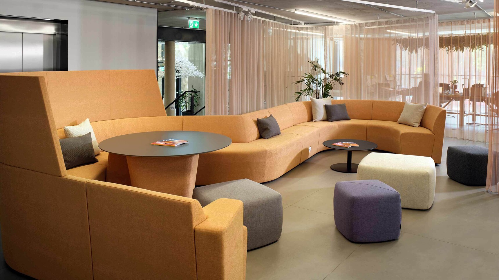 Orangebox Away From The Desk Modular Sofa Orange In Office Setting