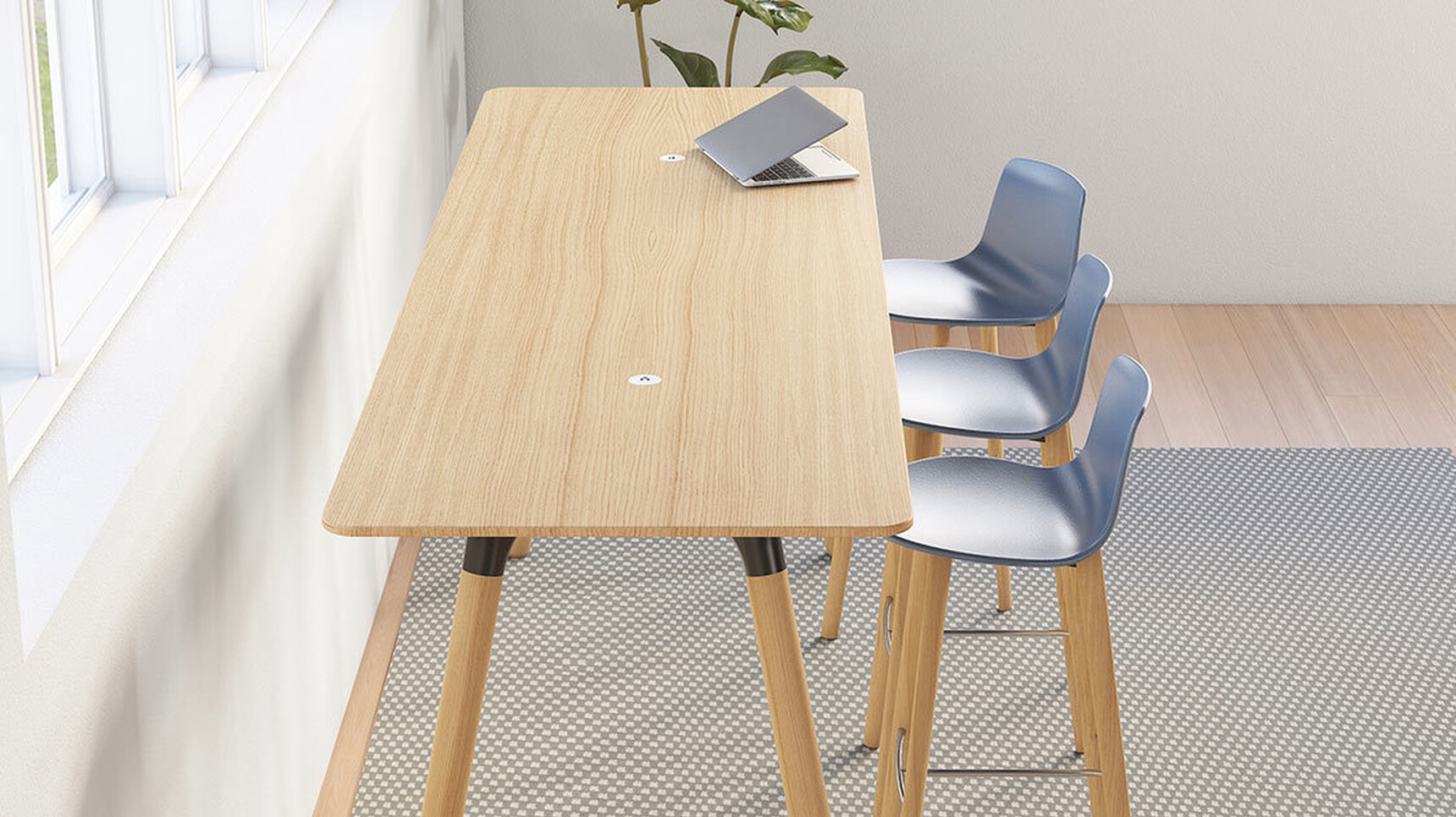 Coalesse Potrero415 Rectangular Poseur Height Table Wood Finish With Stools Family Image