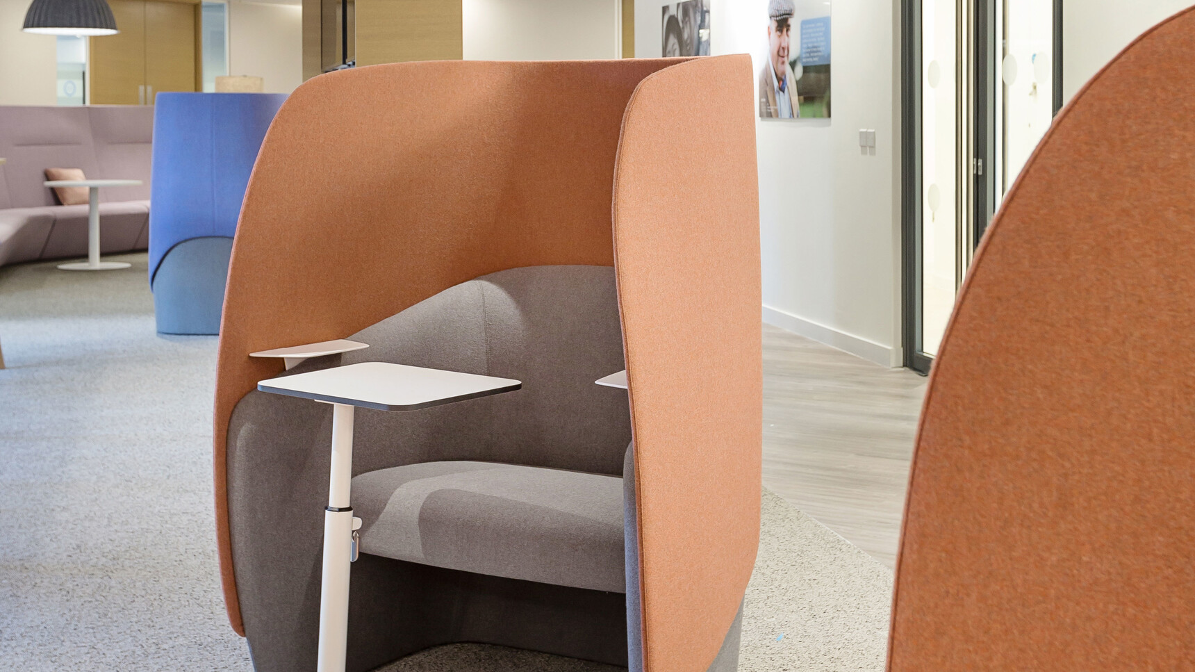 Boss Design Flamingo Laptop Table At Work Booth In Orange And Grey Finish Detail Image