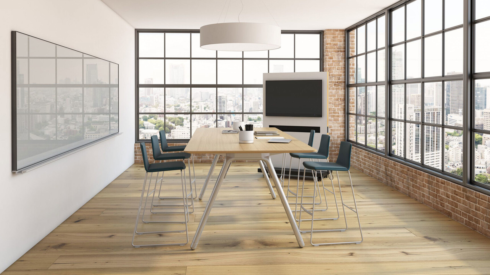 Coalesse Montara650 Upholstered Stools At Potrero Table In Office Setting