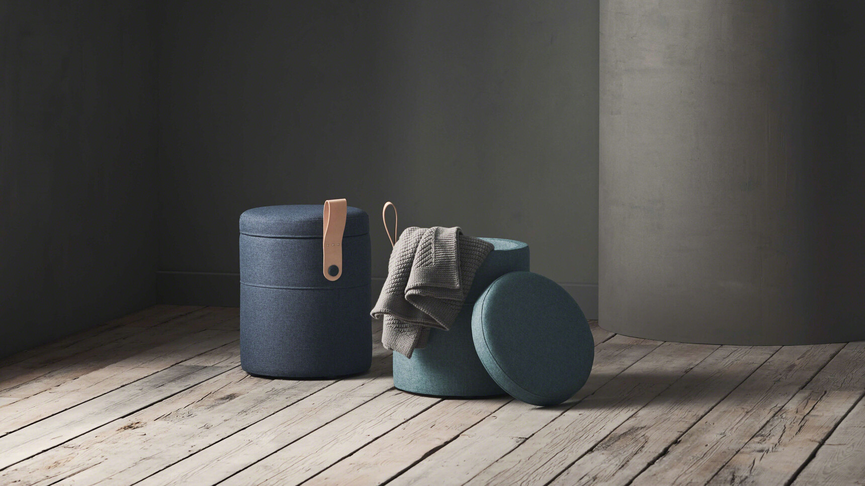 Two Bolia Grab Pouffe Small Family Image