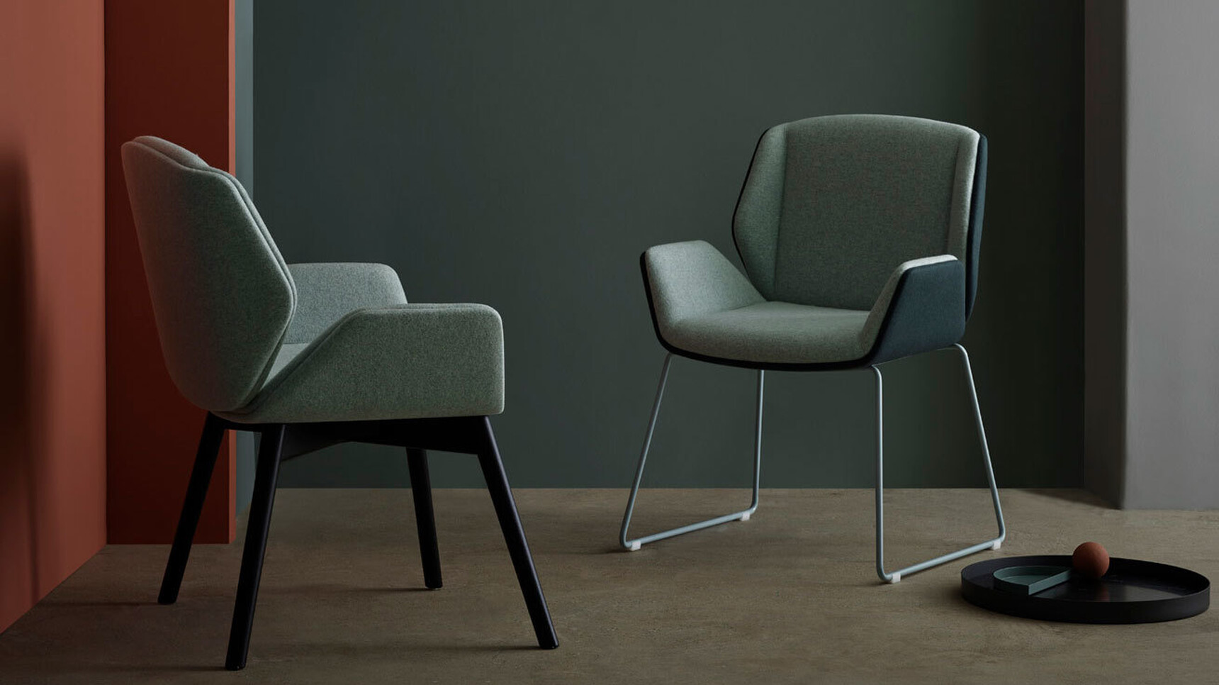 Boss Design Kruze Sled Base Side Chair With Light Blue Upholstery And Black Frame With Light Blue Wire Sled Base And Kruze Wooden Base Side Chair In Blue Upholstery And Black Base