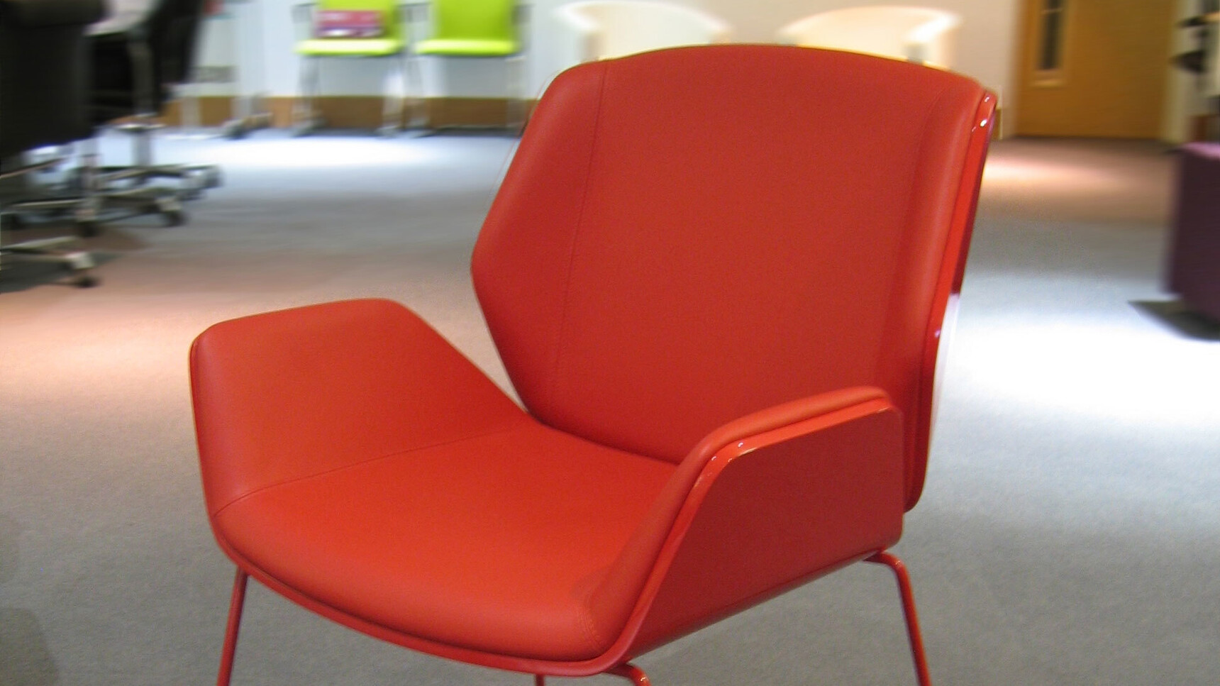 Boss Design Kruze Sled Base Side Chair With Red Upholstery And Red Frame And Red Wire Sled Base Detail Image
