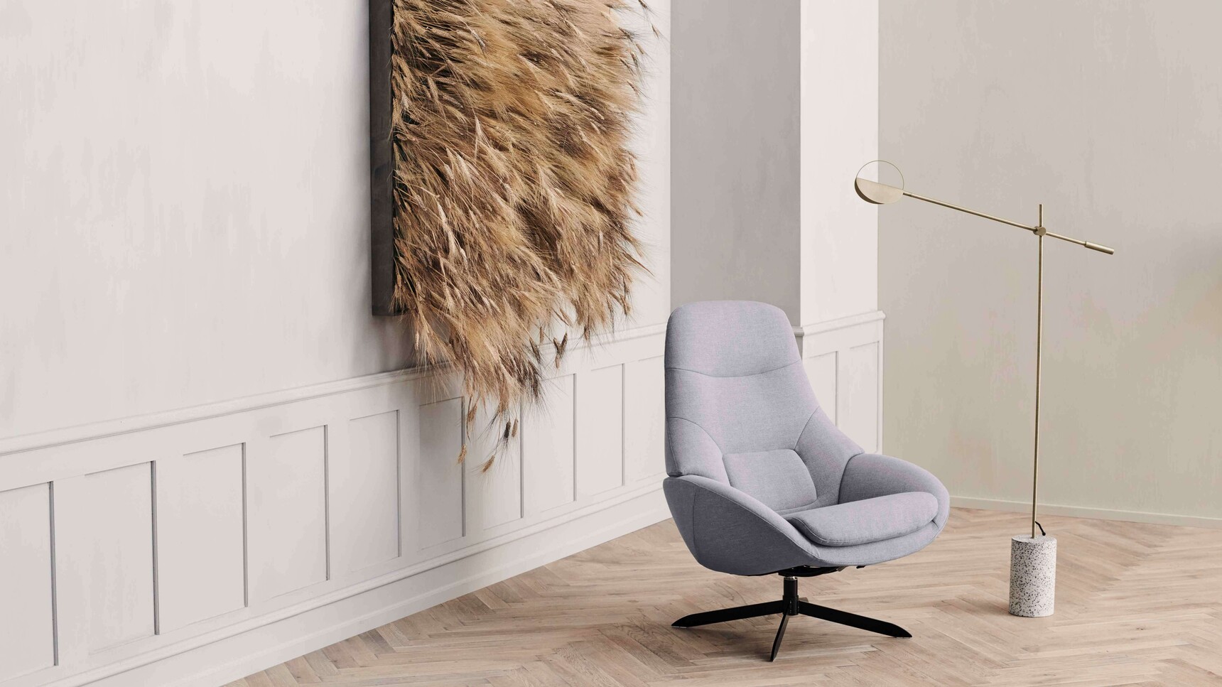 Bolia Saga Grand Lounge Armchair Purple Upholstery In Lounge Setting