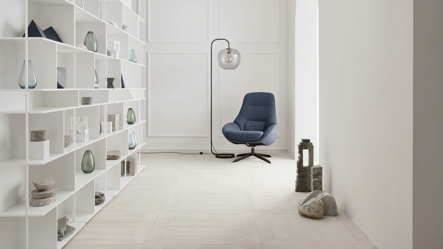 Bolia Saga Grand Lounge Armchair Blue Upholstery In Home Setting