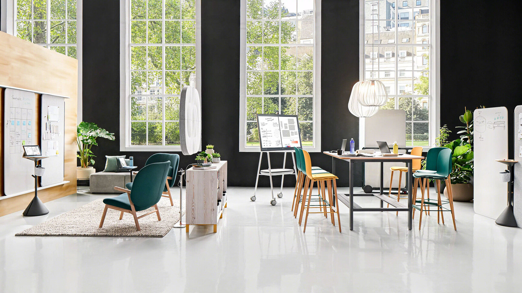 Steelcase Cavatina Stools Four Wood Leg At Table In Office Environment