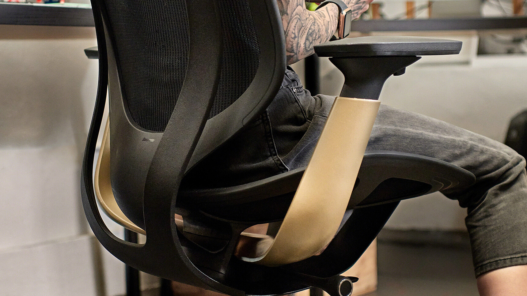 Steelcase Karman Office Chair Lux Finish With Matte Brass Arms Detail Image
