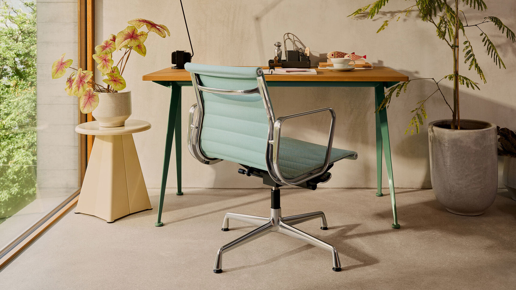 Vitra Charles & Ray Eames Aluminium EA132 Chair At Home Office Desk