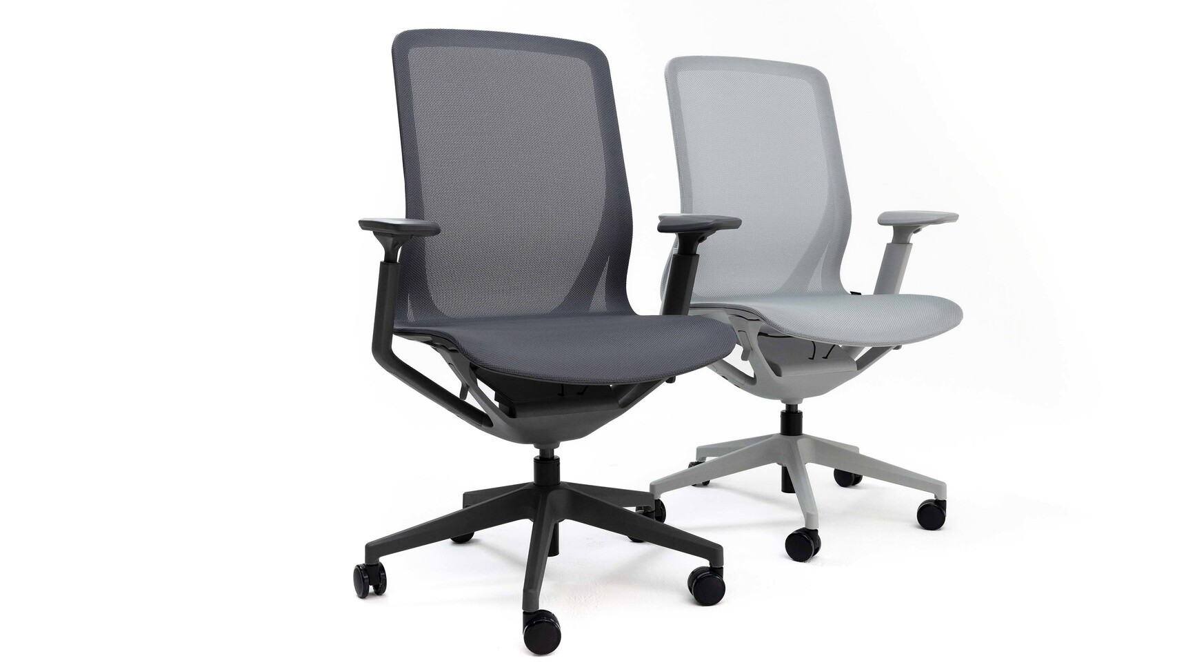 Haiken Hunt Mesh Back Office Chairs Grey Finishes White Background