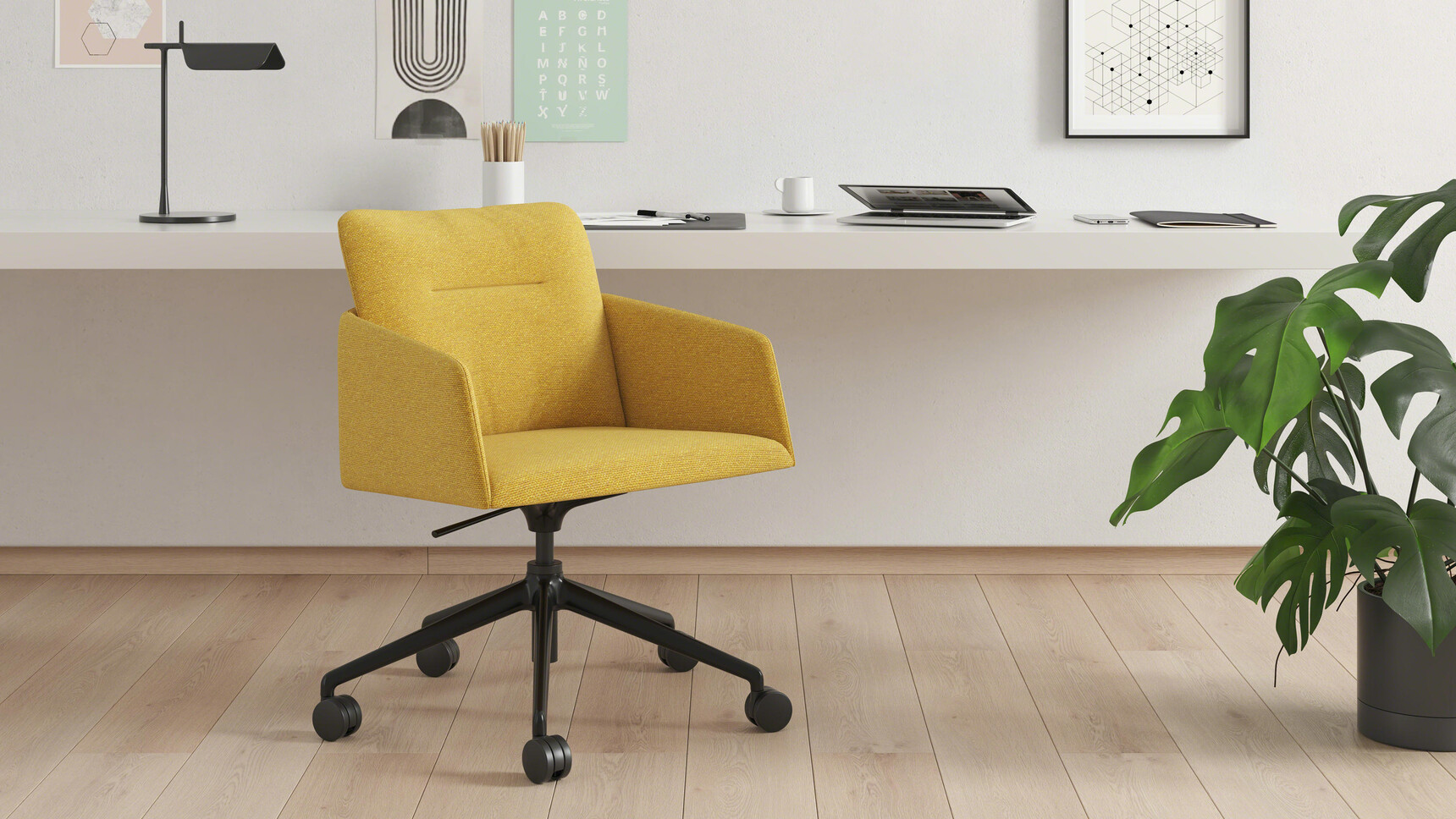 Coalesse Marien152 Conference Chair With 5 Star Base Home Edition Yellow Upholstery Family Image