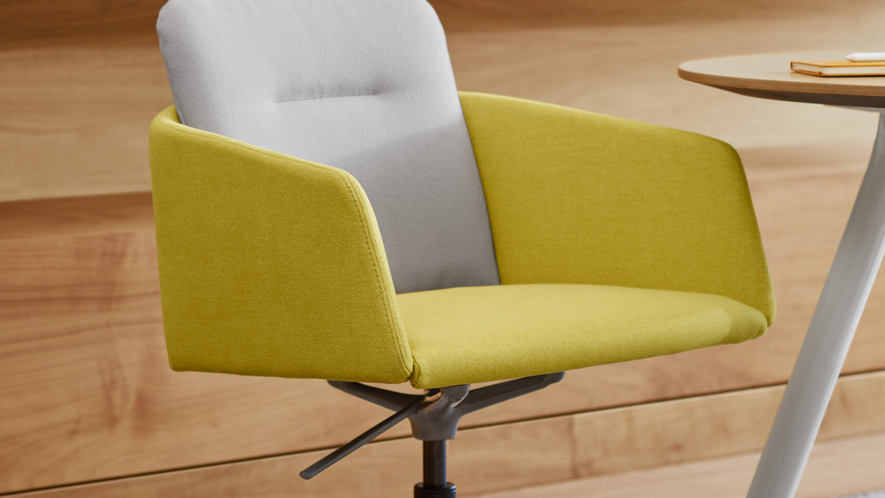 Coalesse Marien152 Conference Chair With 5 Star Base Home Edition Yellow Upholstery At Table Detail Image