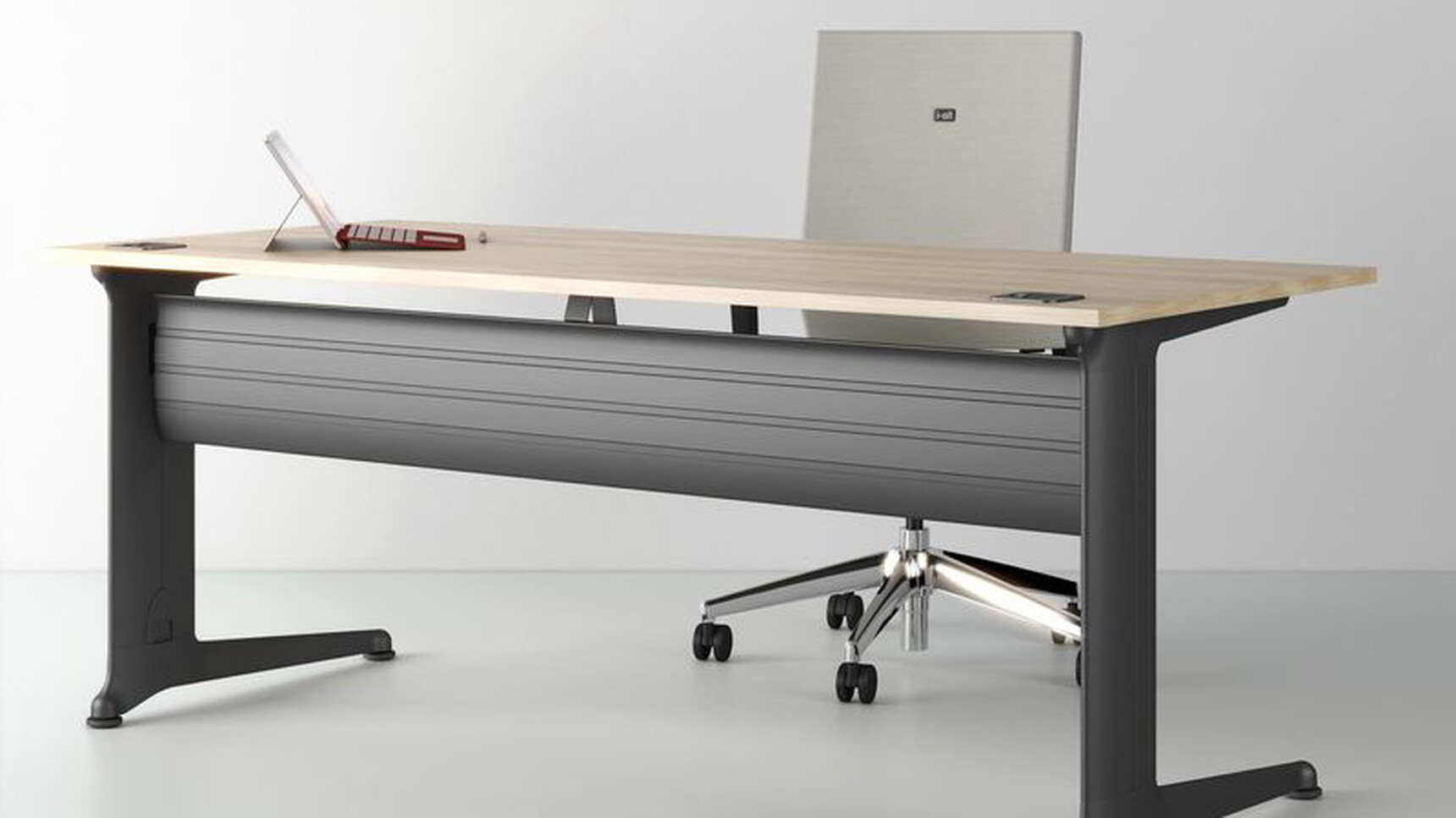 Elite Office Furniture Kassini Rectangular Desk Black Finish With Chair At Desk Family Image