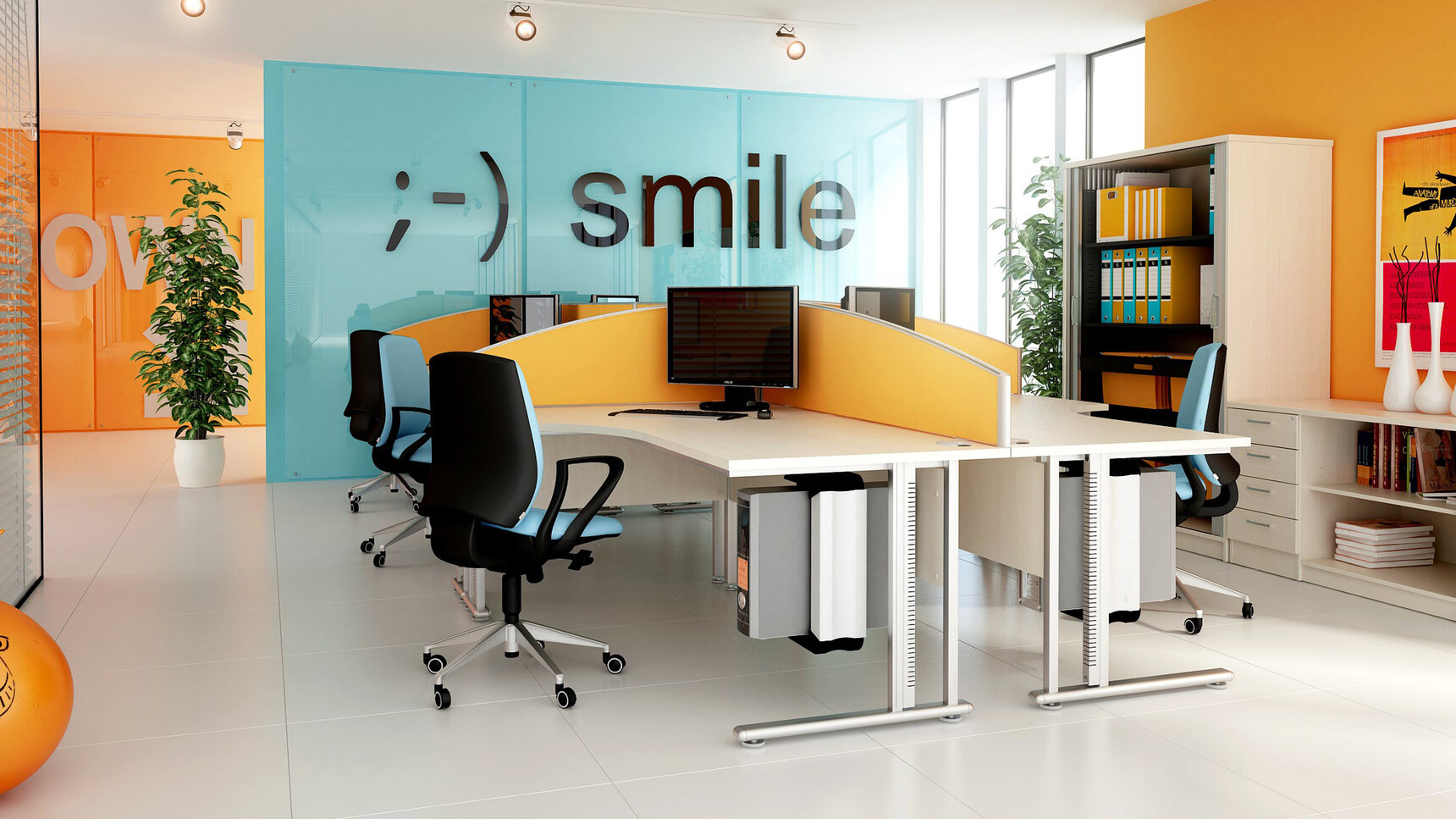 Elite Office Furniture Flexi Crescent Workstations White Finishes In Office Setting