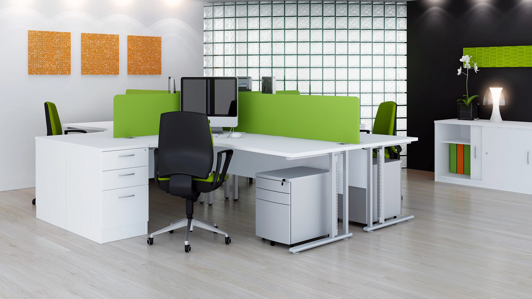 Elite Office Furniture Flexi Crescent Workstations White Finishes In Office Environment