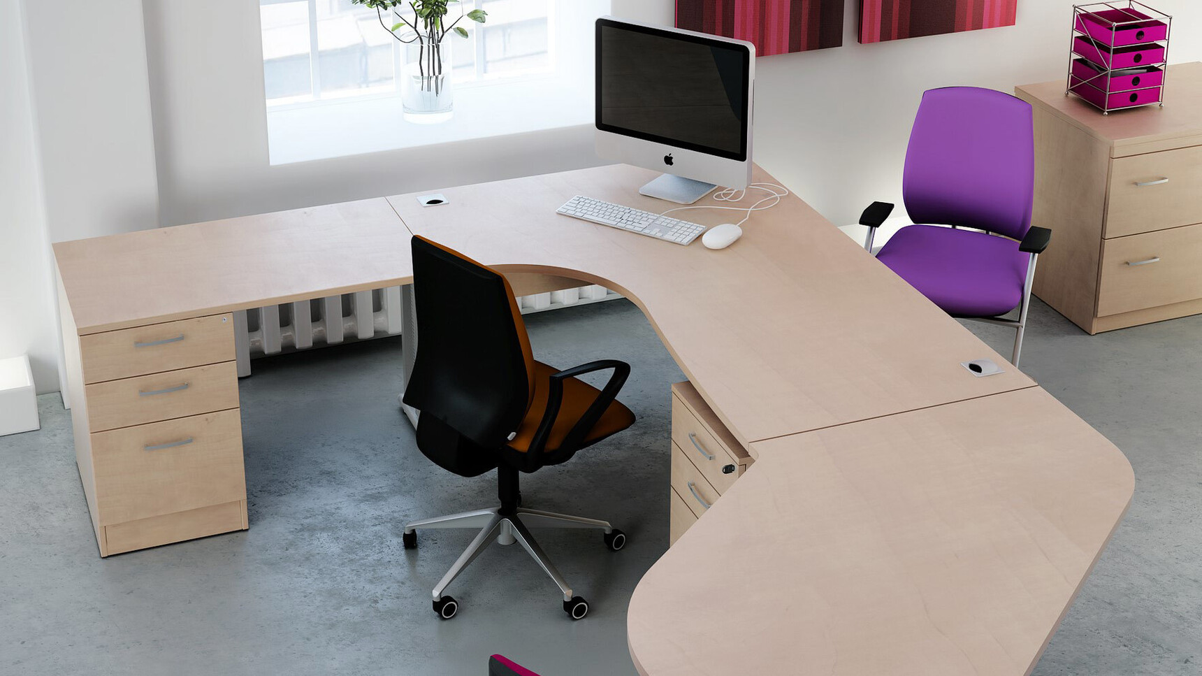Elite Office Furniture Flexi Crescent Workstation with Three Drawer Desk High Pedestal Wood Finish Detail Image