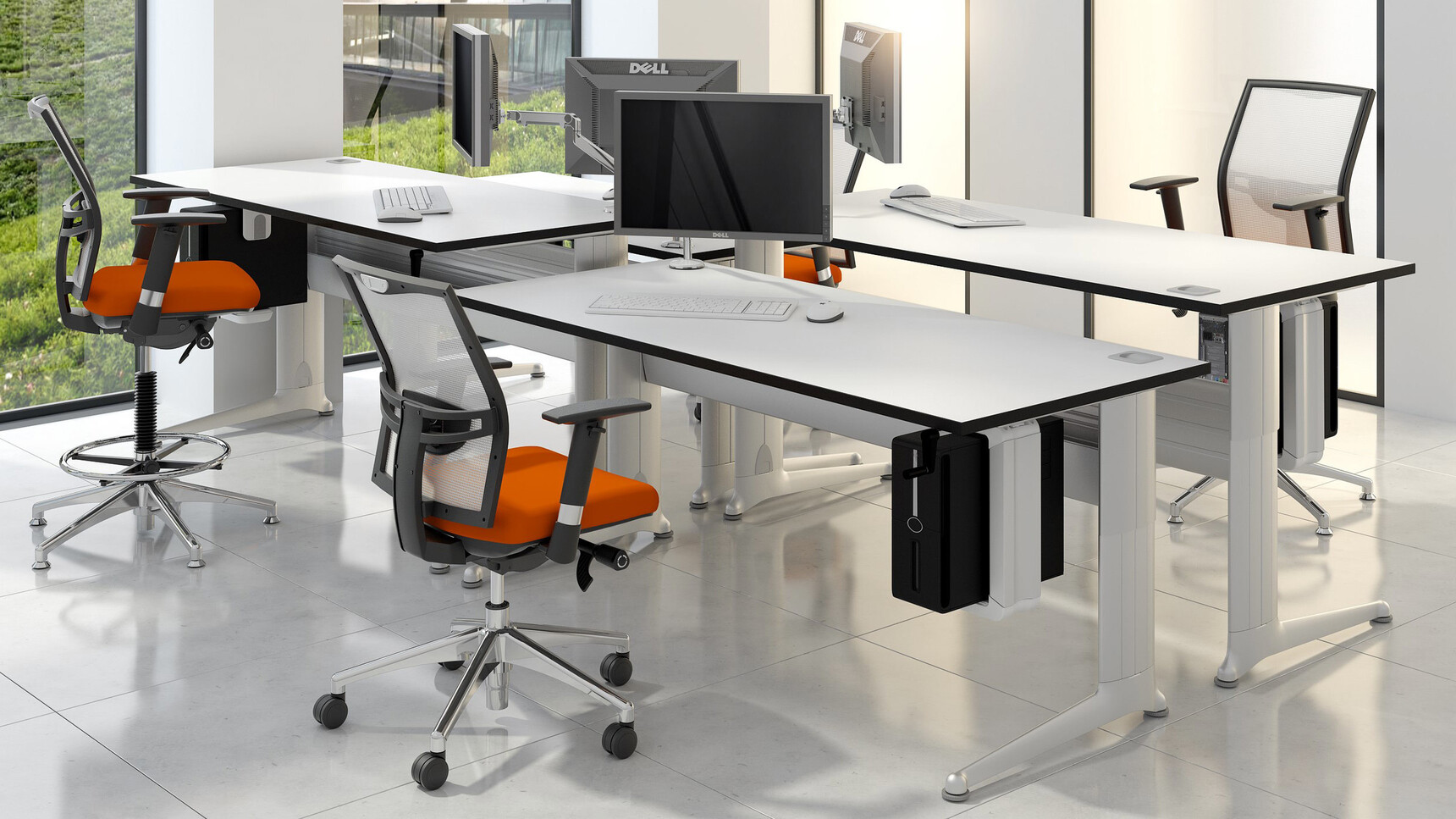 Elite Office Furniture Kassini Rectangular Desks Silver Finish In Office Setting