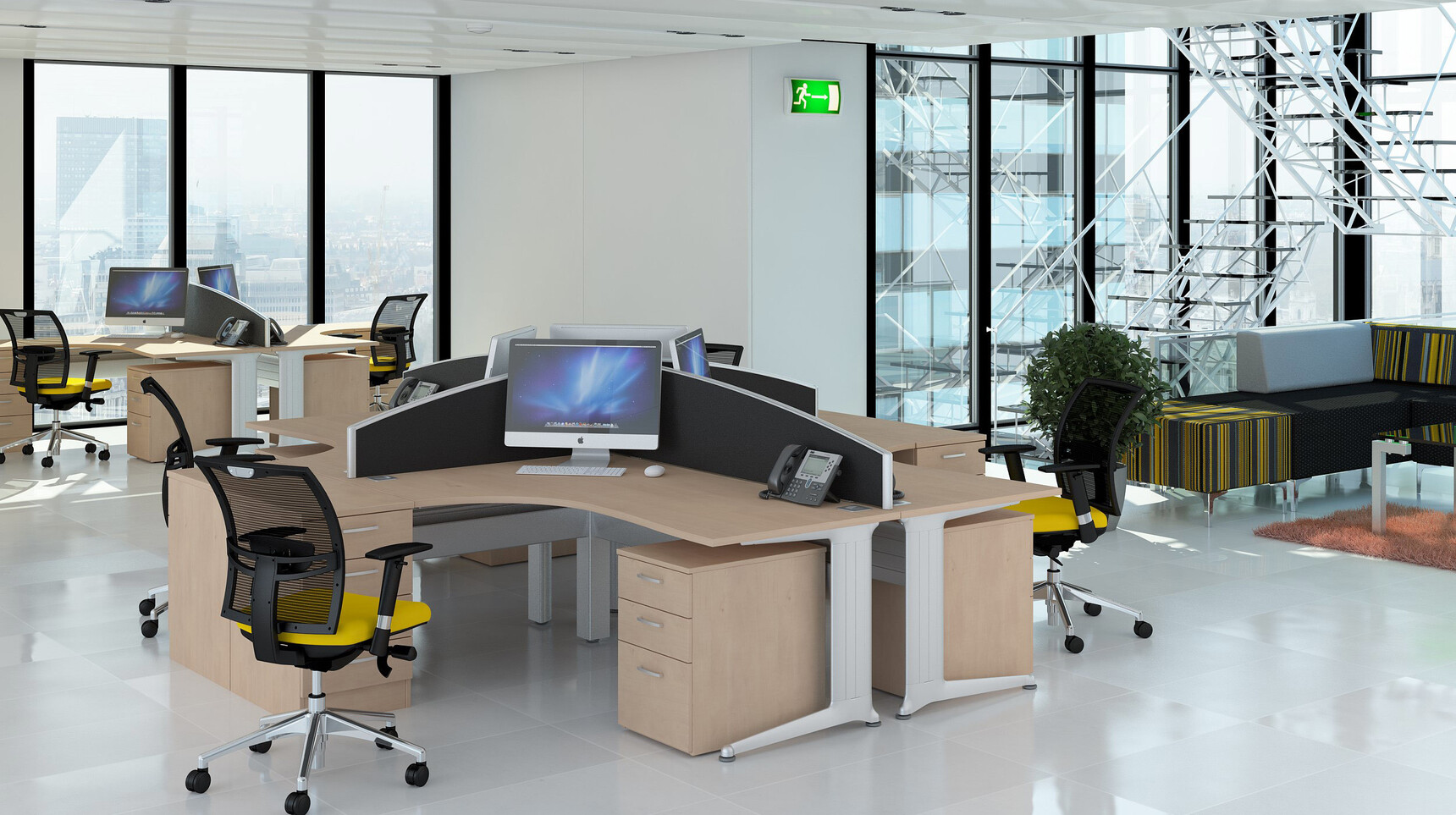 Elite Office Furniture Kassini Bow Fronted Crescent Workstation with Three Drawer Desk High Pedestals In Office Setting