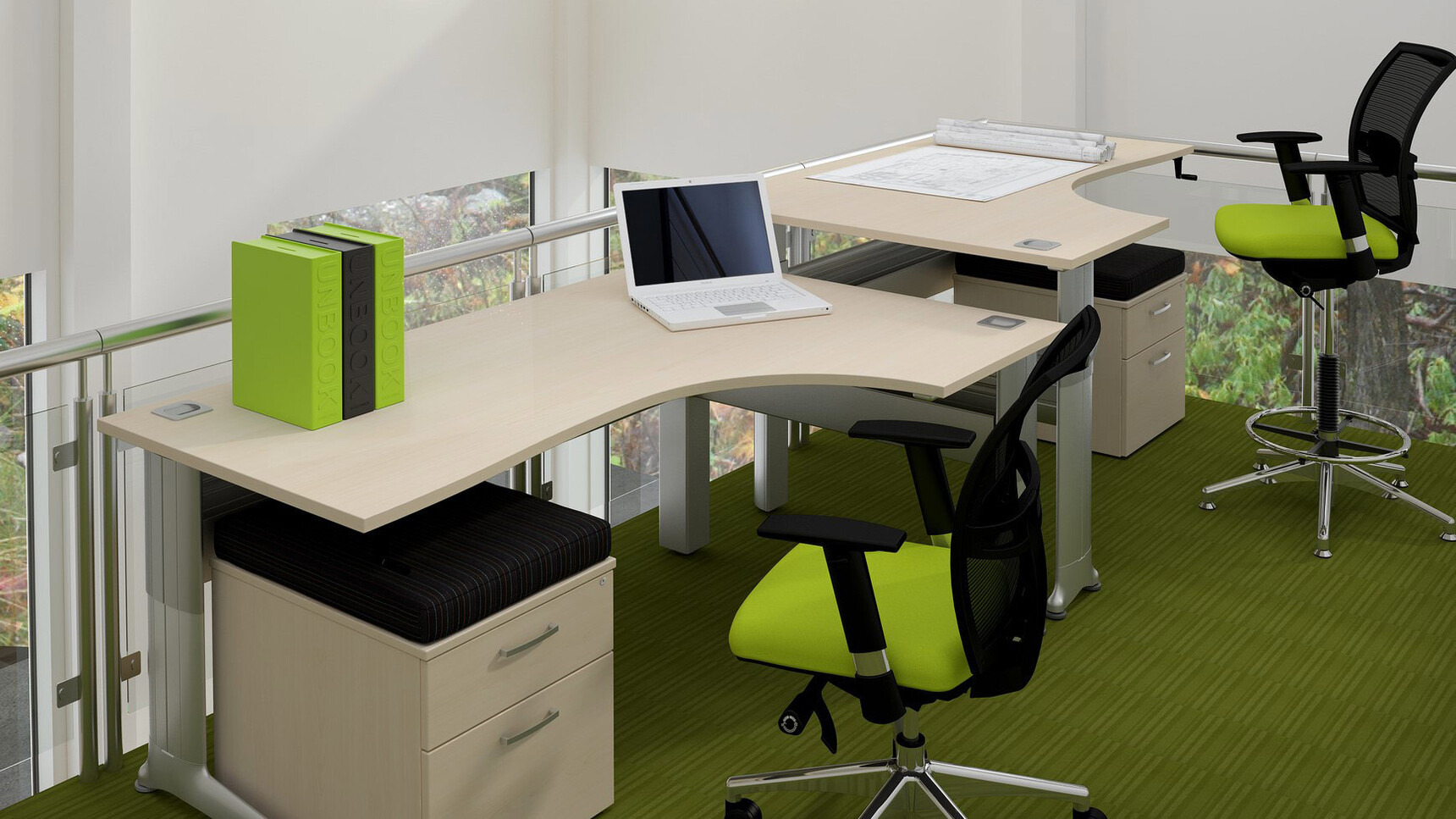 Elite Office Furniture Kassini Crescent Workstations Wood Top In Office Setting