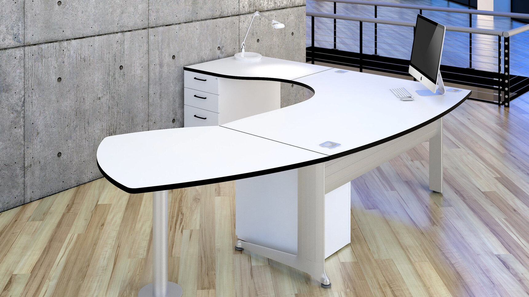 Elite Office Furniture Kassini Symmetrical Crescent Workstation White Finish Family Image