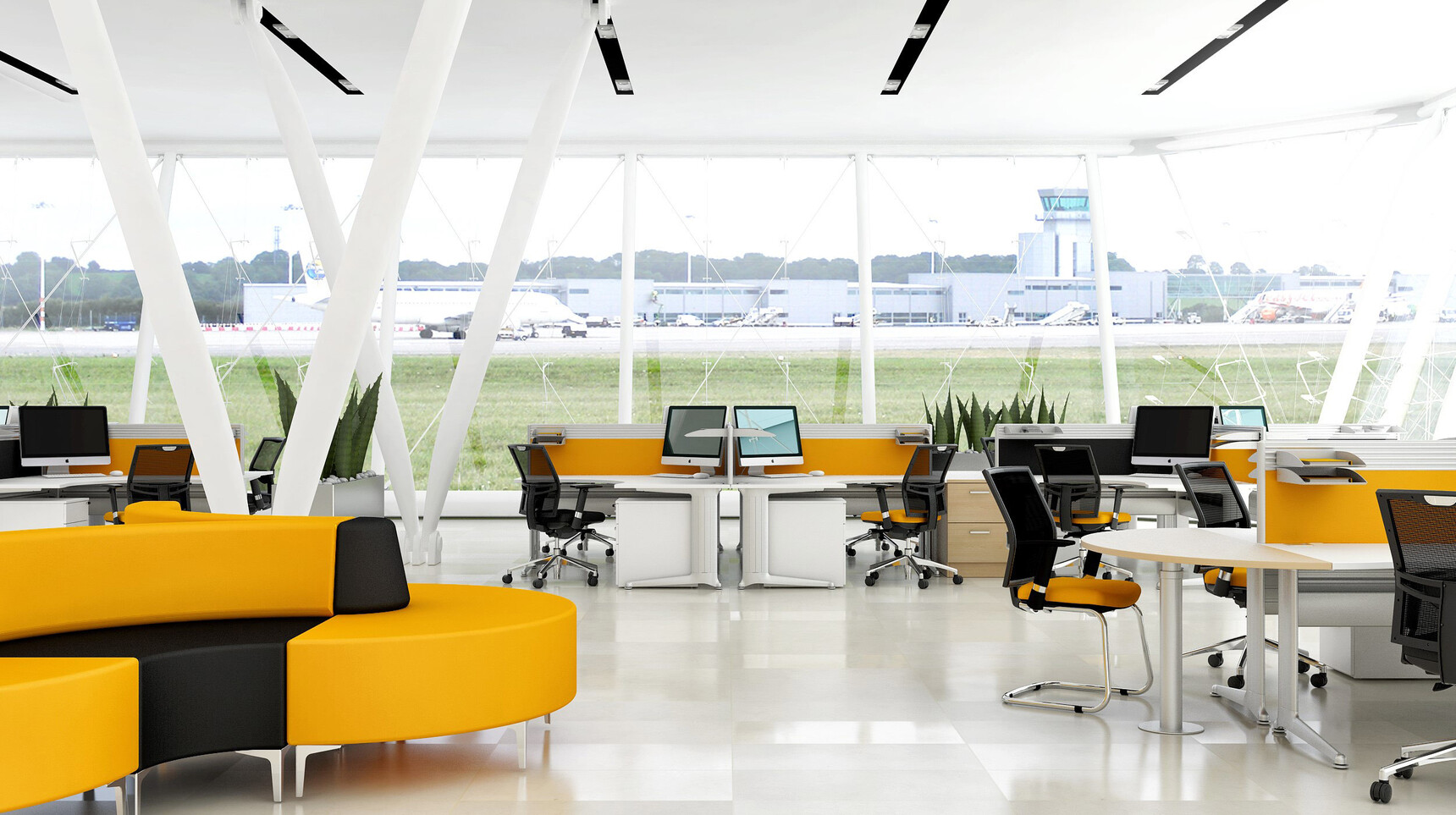 Elite Office Furniture Kassini 120 Degree Workstations In Office Environment