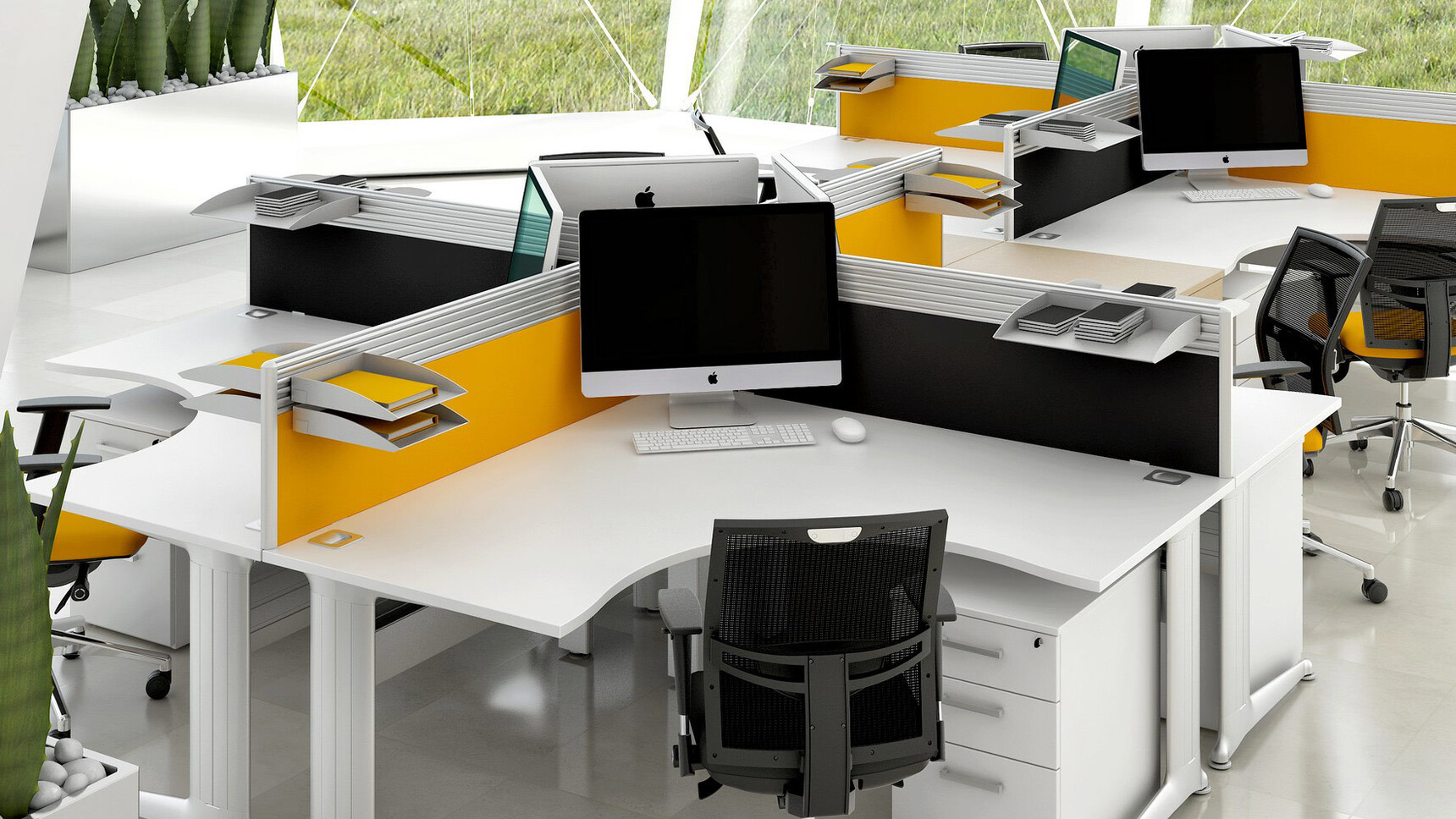 Elite Office Furniture Kassini 120 Degree Workstations White Finish In Office Environment