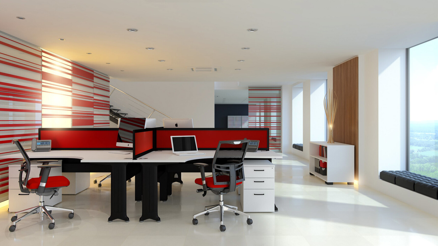 Elite Office Furniture Kassini Crescent Workstations White Top Black Base In Office Setting