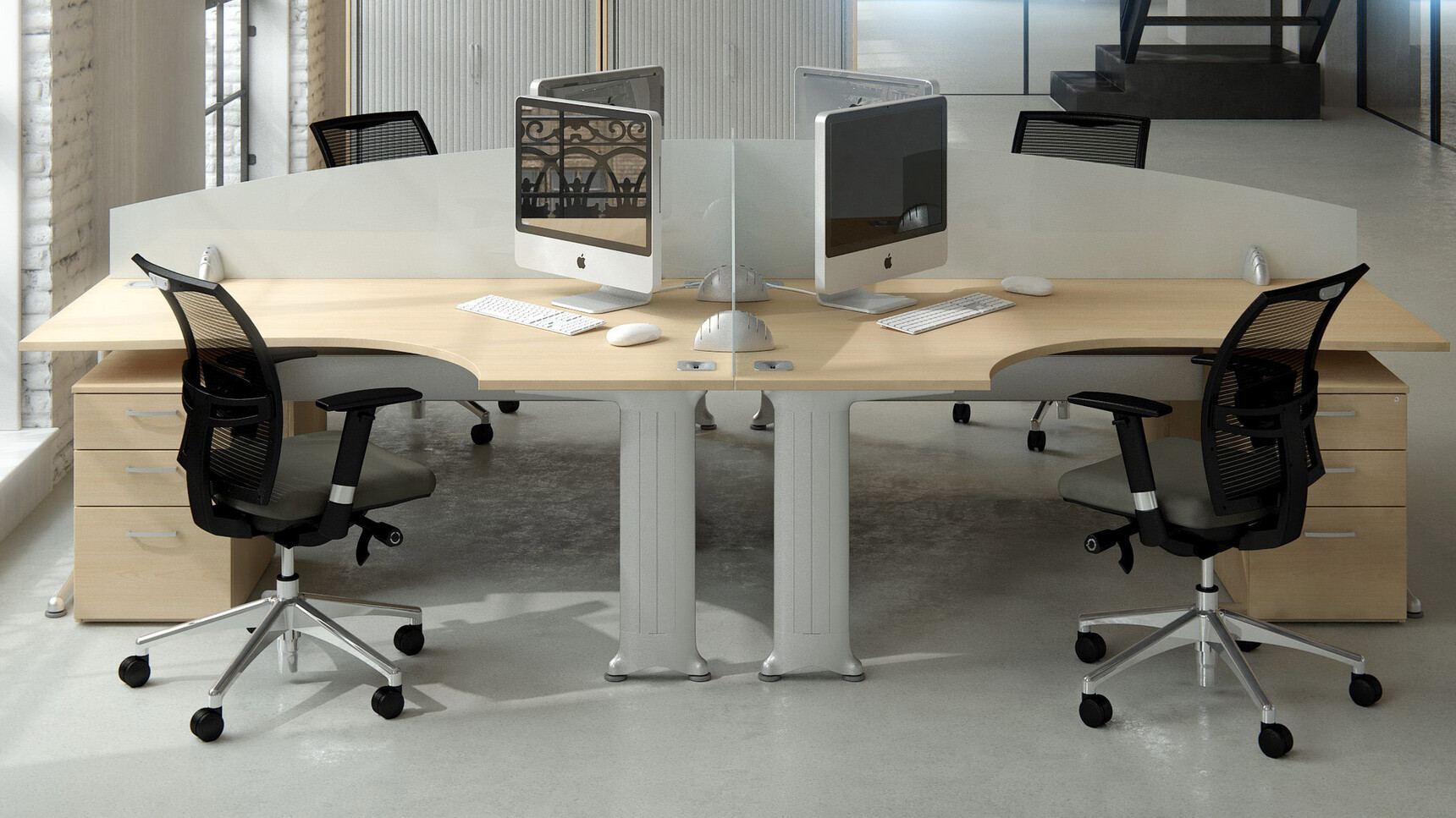 Elite Office Furniture Kassini Crescent Workstations Wood Top Family Image