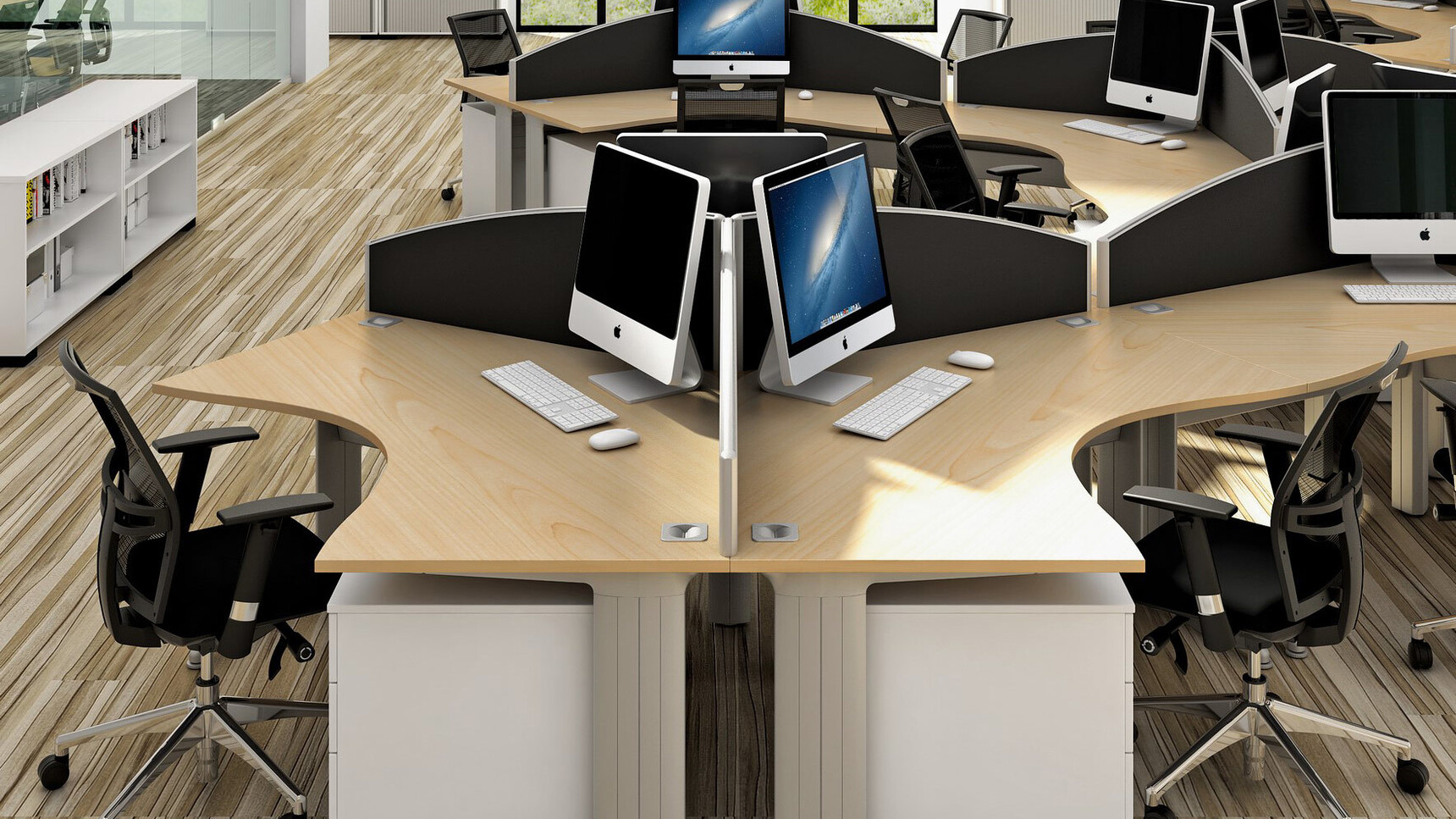 Elite Office Furniture Kassini Symmetrical Crescent Workstations Wood Top Detail Image