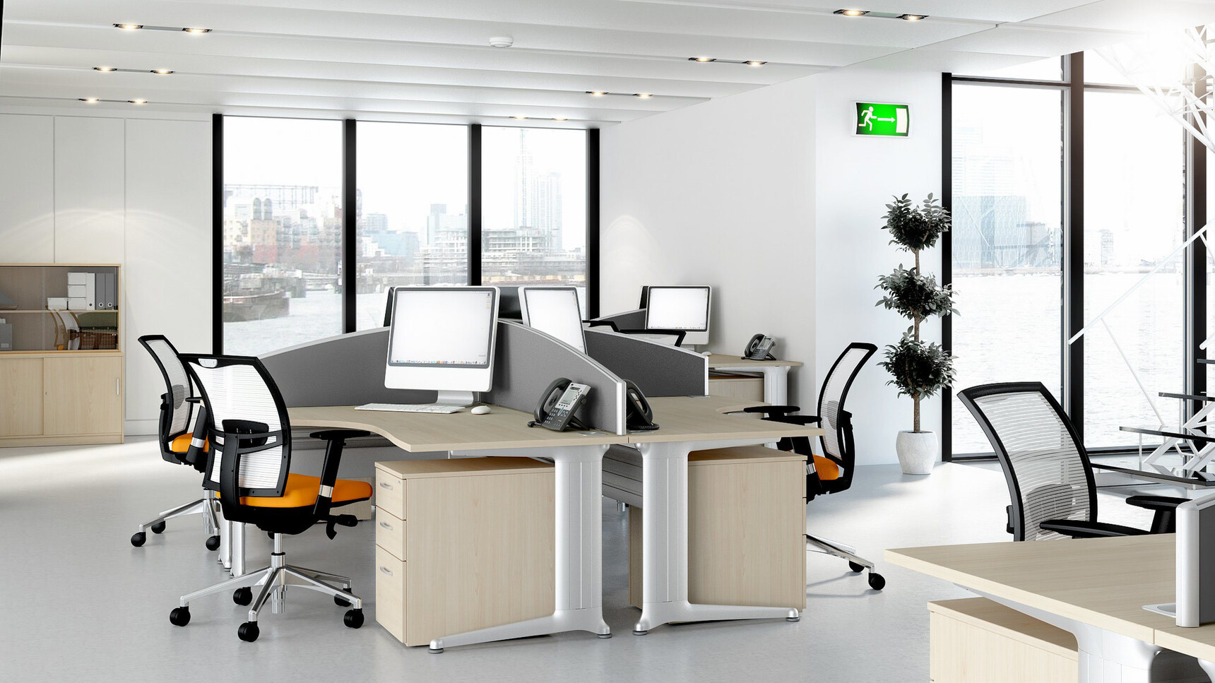 Elite Office Furniture Kassini Symmetrical Crescent Workstations Wood Top In Situ