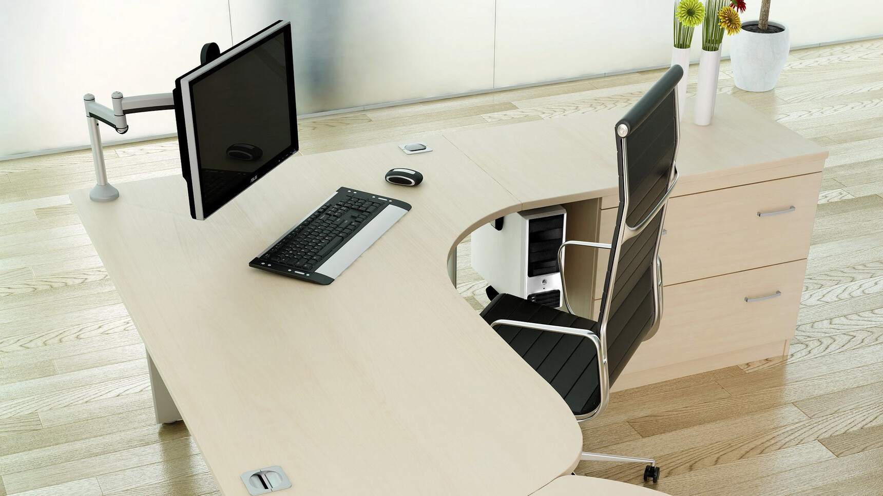 Elite Office Furniture Kassini Radius Crescent Workstation Monitor Arms Detail Image