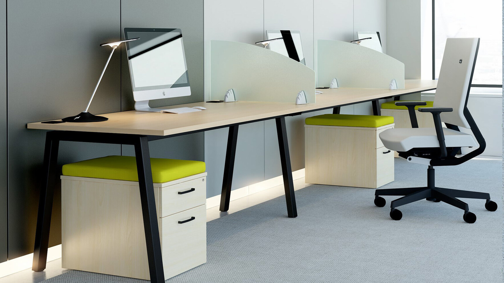 Elite Office Furniture Linnea Rectangular Desks With Chair In Office Setting