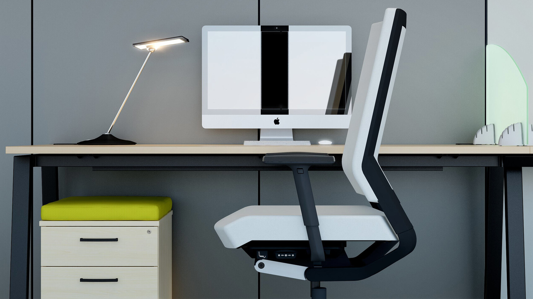 Elite Office Furniture Linnea Rectangular Desk With Chair At Desk Detail Image
