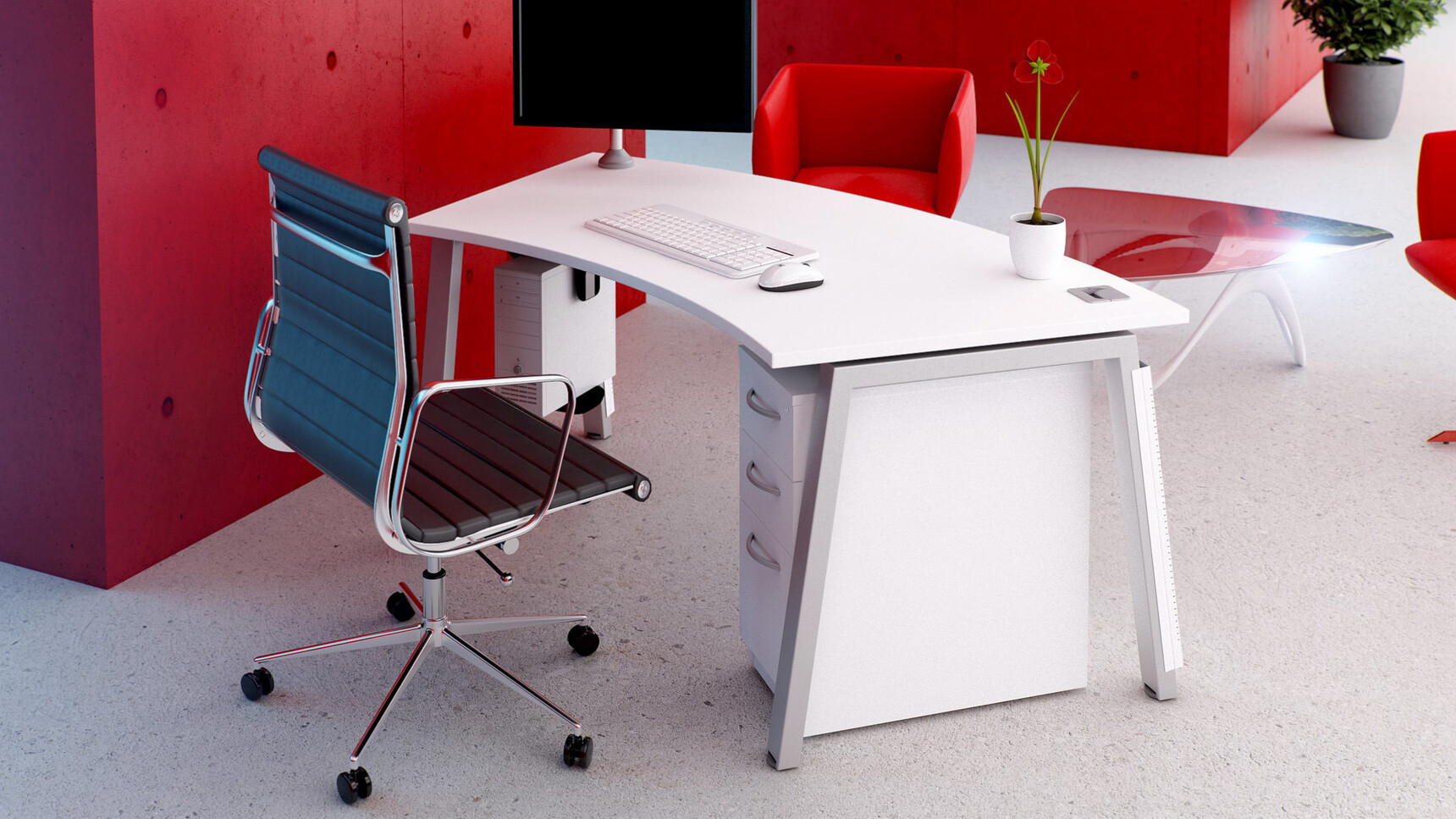Elite Office Furniture Linnea Radius Reception Desk White Finish In Office Setting