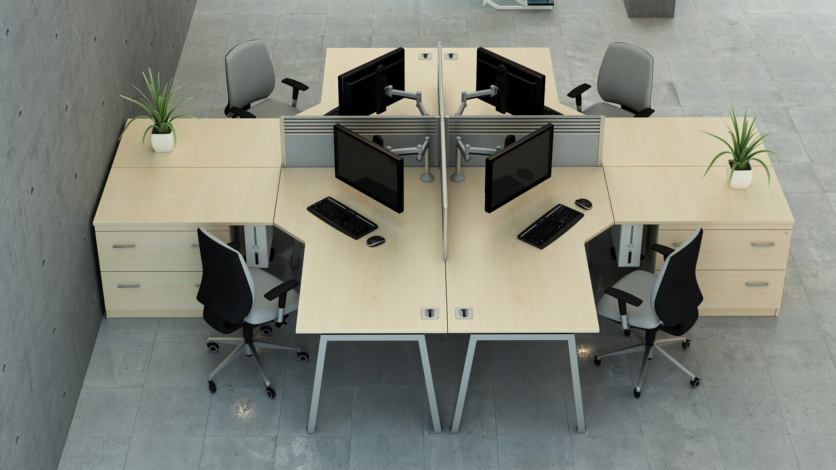 Elite Office Furniture Linnea Angular Workstations Wood Finish In Office Setting