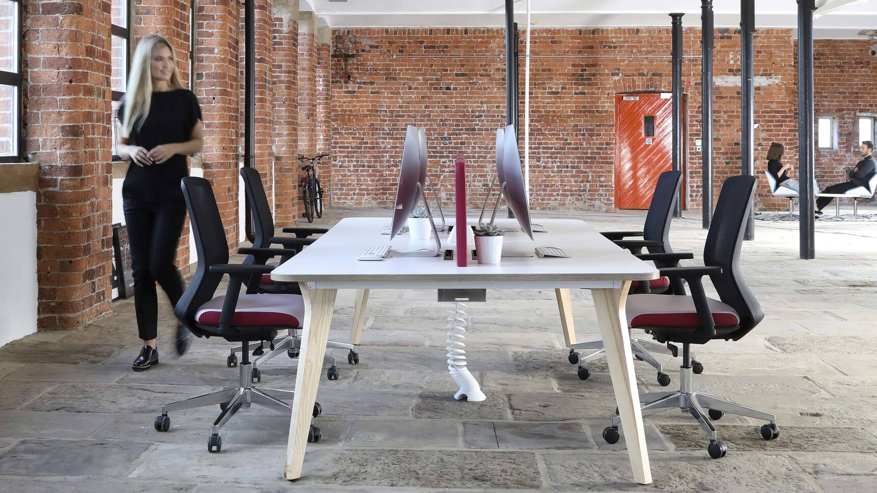 Elite Office Furniture Lux Double Bench Desk White Top In Office Environment