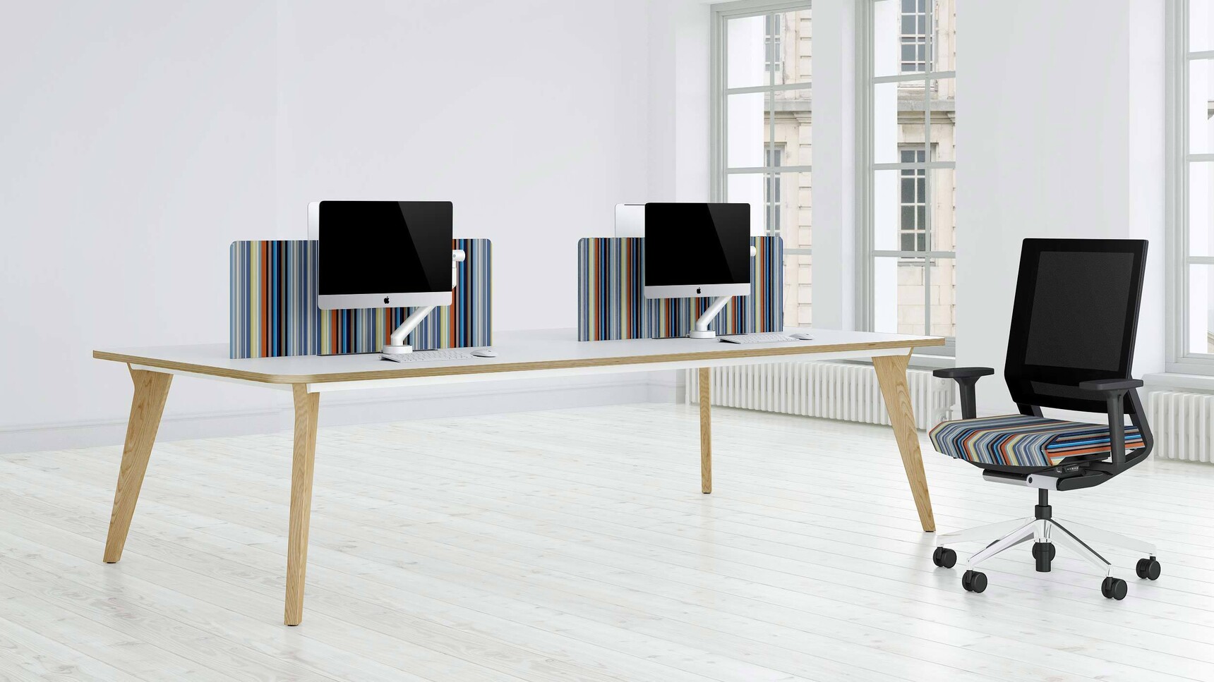 Elite Office Furniture Lux Double Bench Desk White Top With Chair Family Image