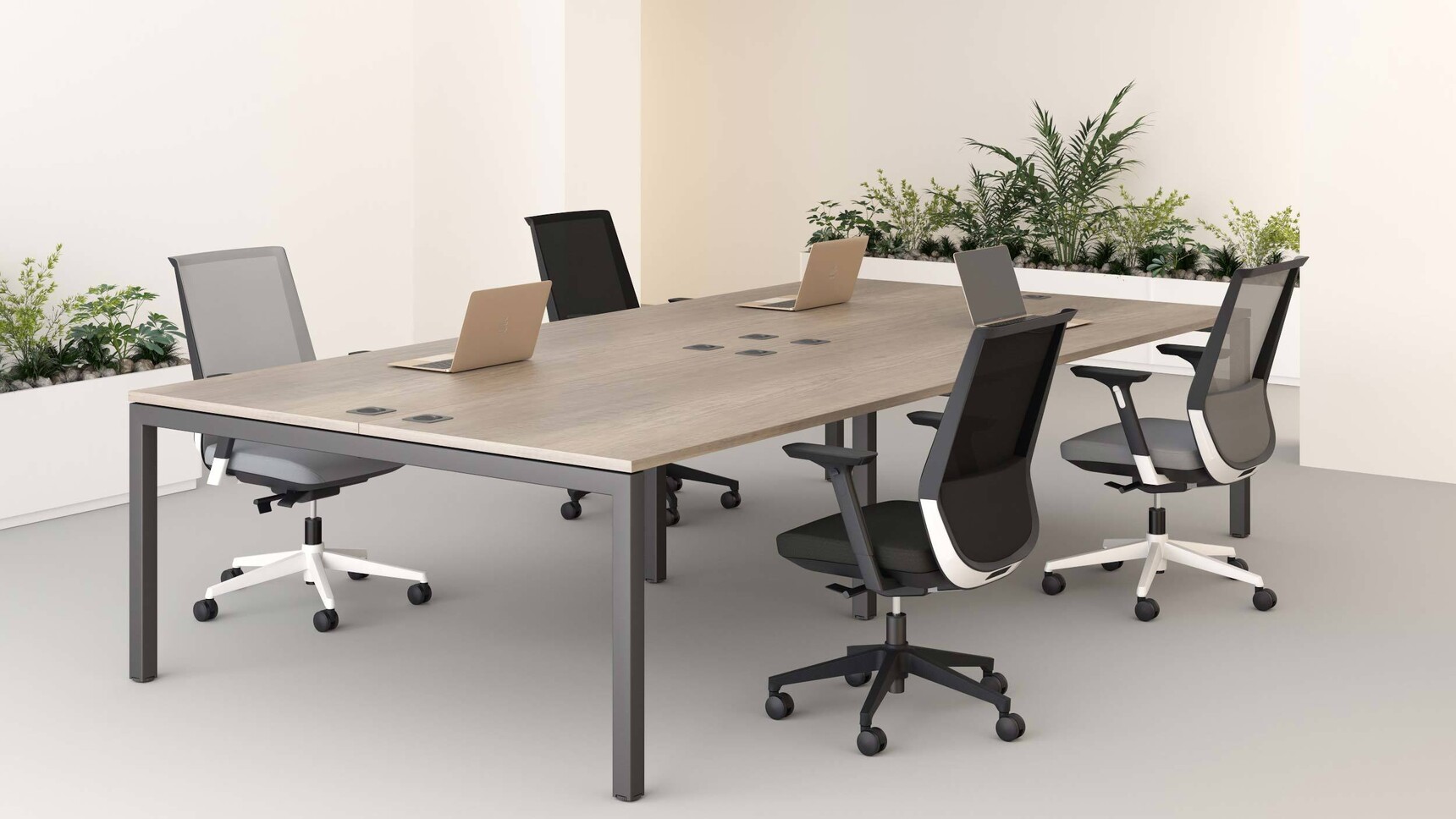 Elite Office Furniture Matrix Conference Table Wood Top Black Frame In Office Setting
