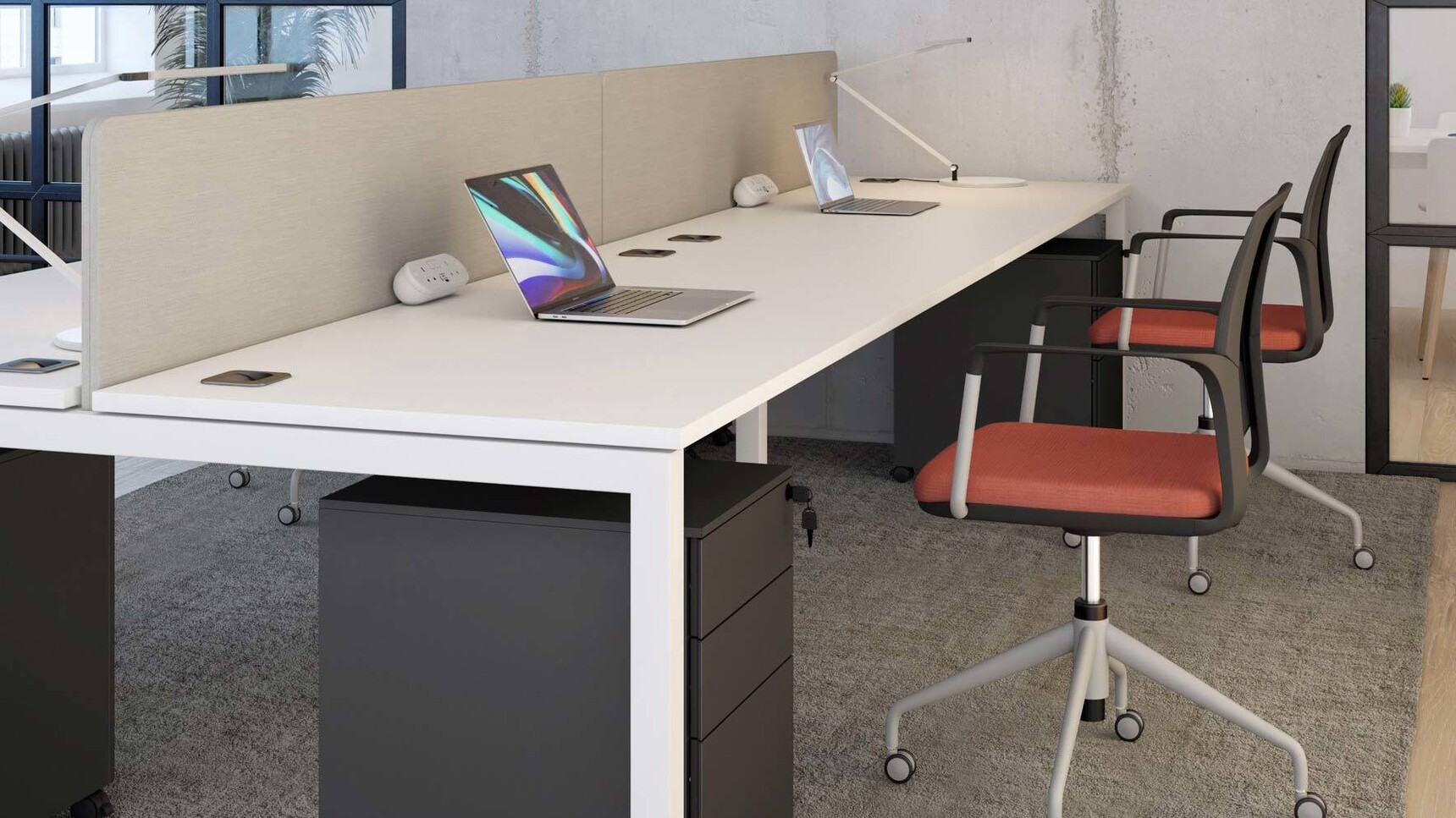 Elite Office Furniture Matrix Double Bench Desk White Finish Detail Image