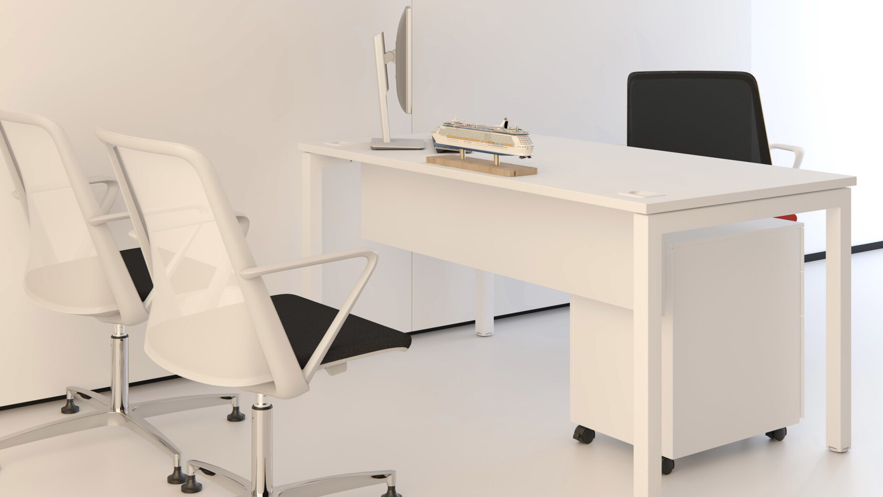 Elite Office Furniture Matrix Rectangular Desk White Finish With Chair In Office Environment