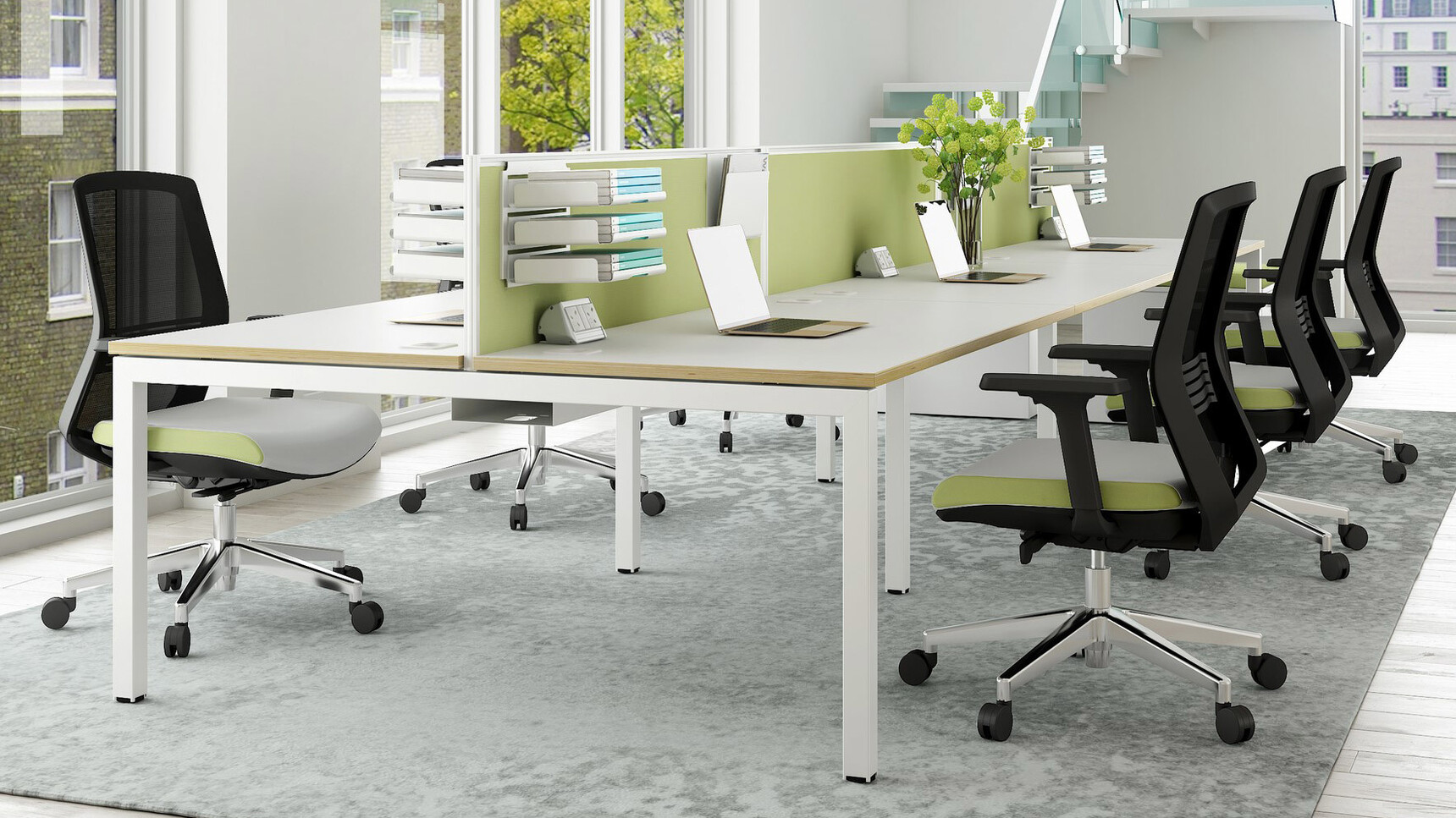 Elite Office Furniture Matrix Double Bench Desk White Finish In Office Setting
