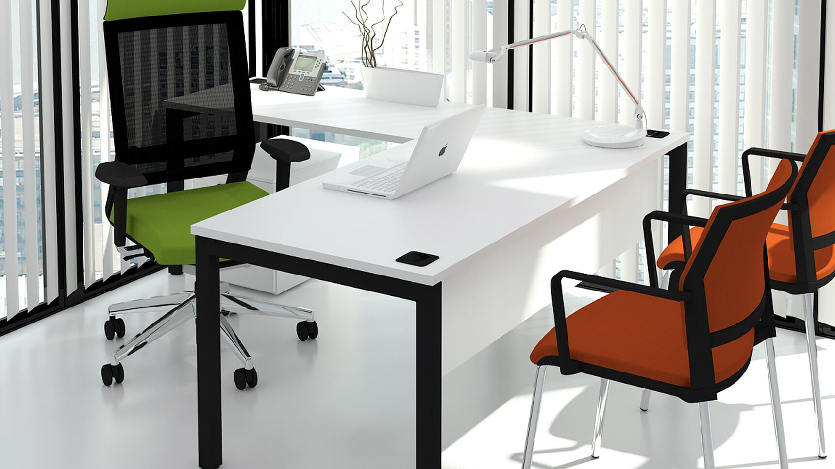 Elite Office Furniture Matrix Managers Workstation White Top Black Frame In Office Setting
