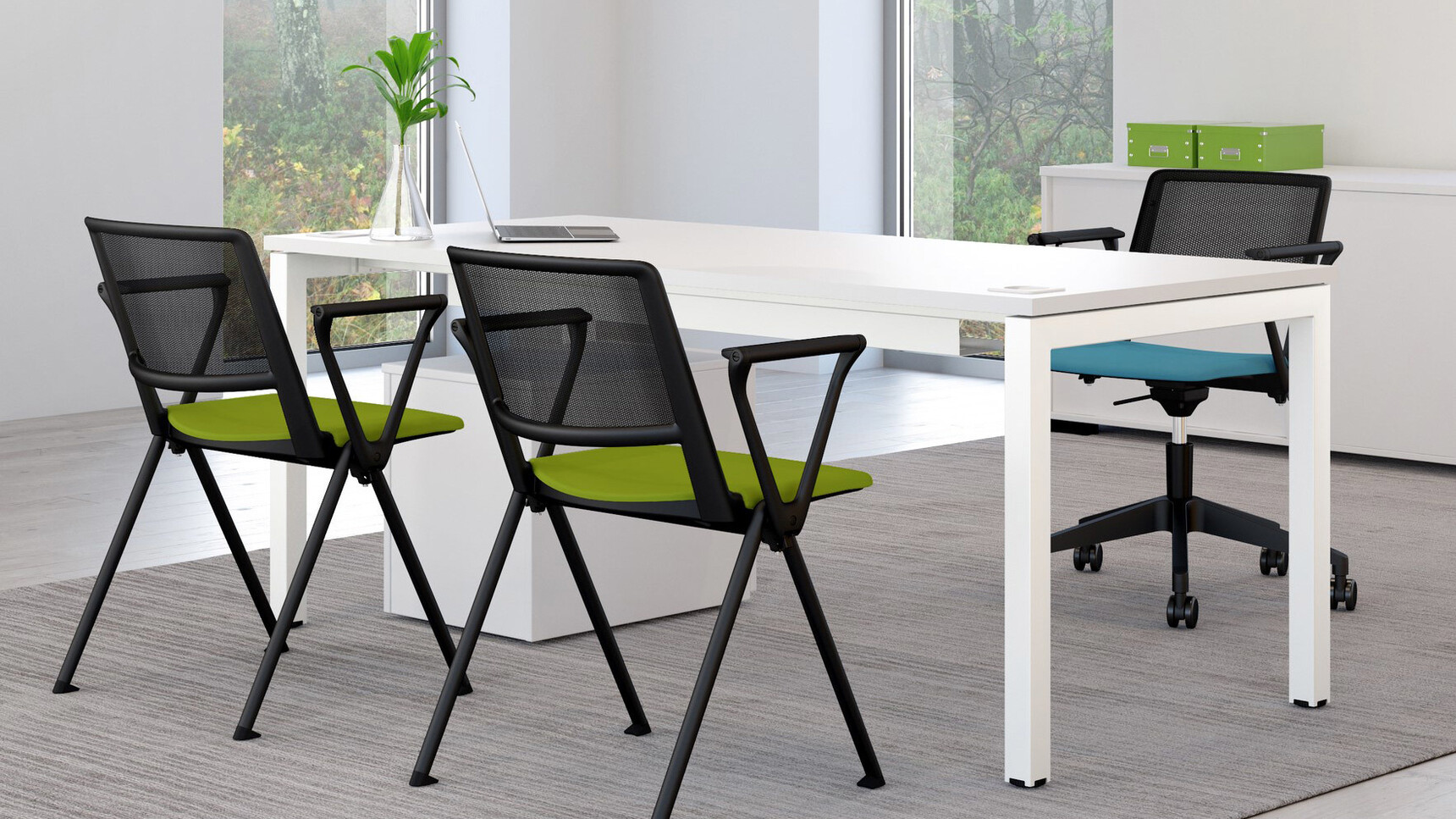 Elite Office Furniture Matrix Rectangular Desk White Finish With Chairs In Office Setting