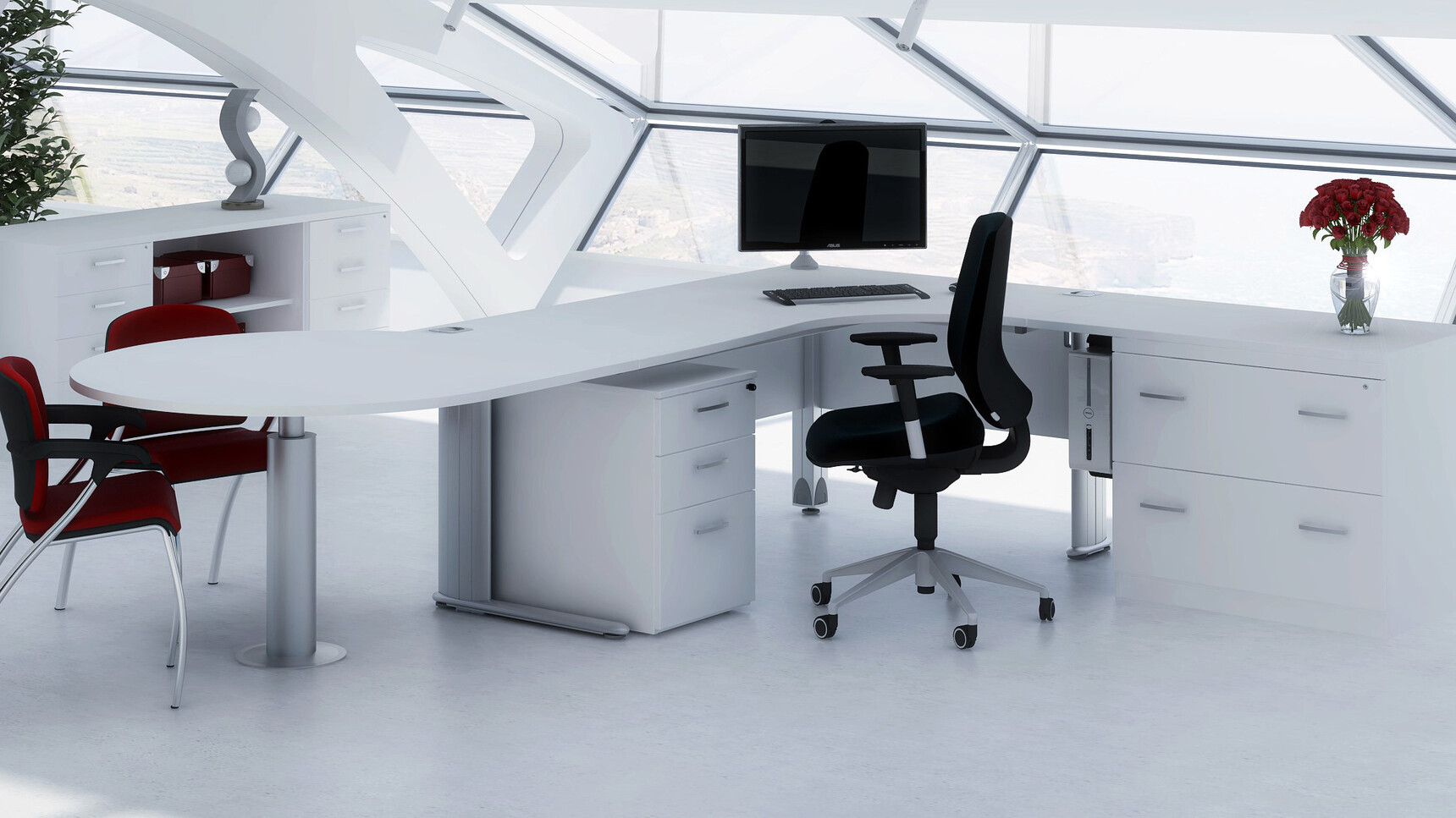 Elite Office Furniture Optima Plus Crescent Workstation White Finish Family Image