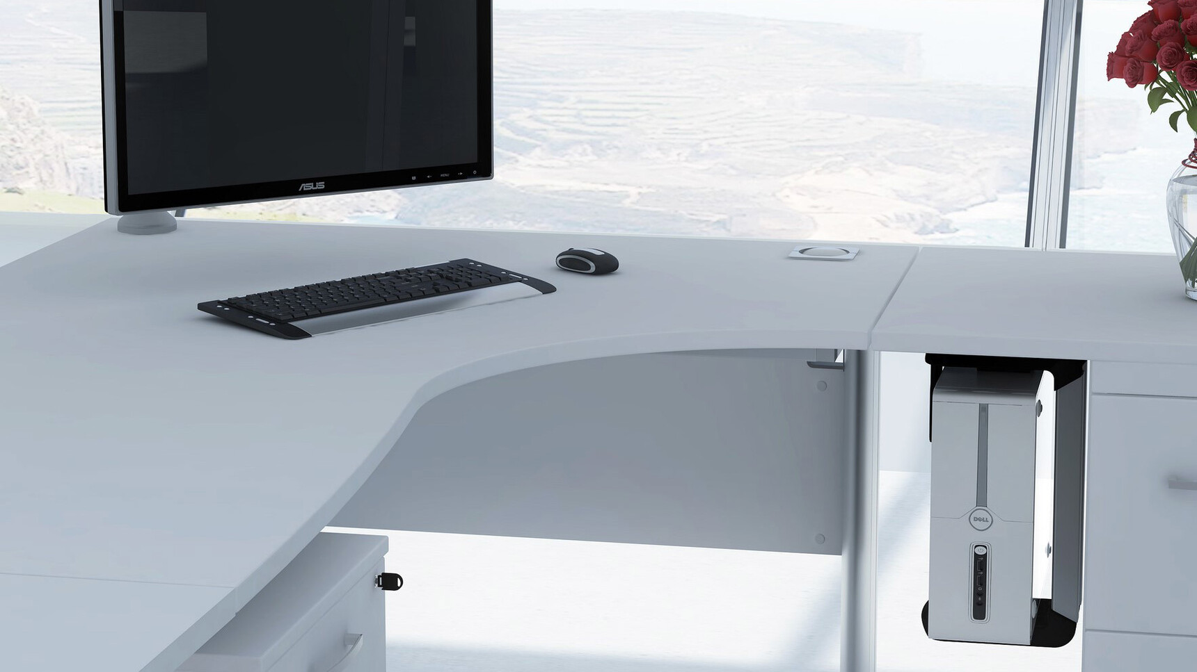 Elite Office Furniture Optima Plus Crescent Workstation White Finish Detail Image
